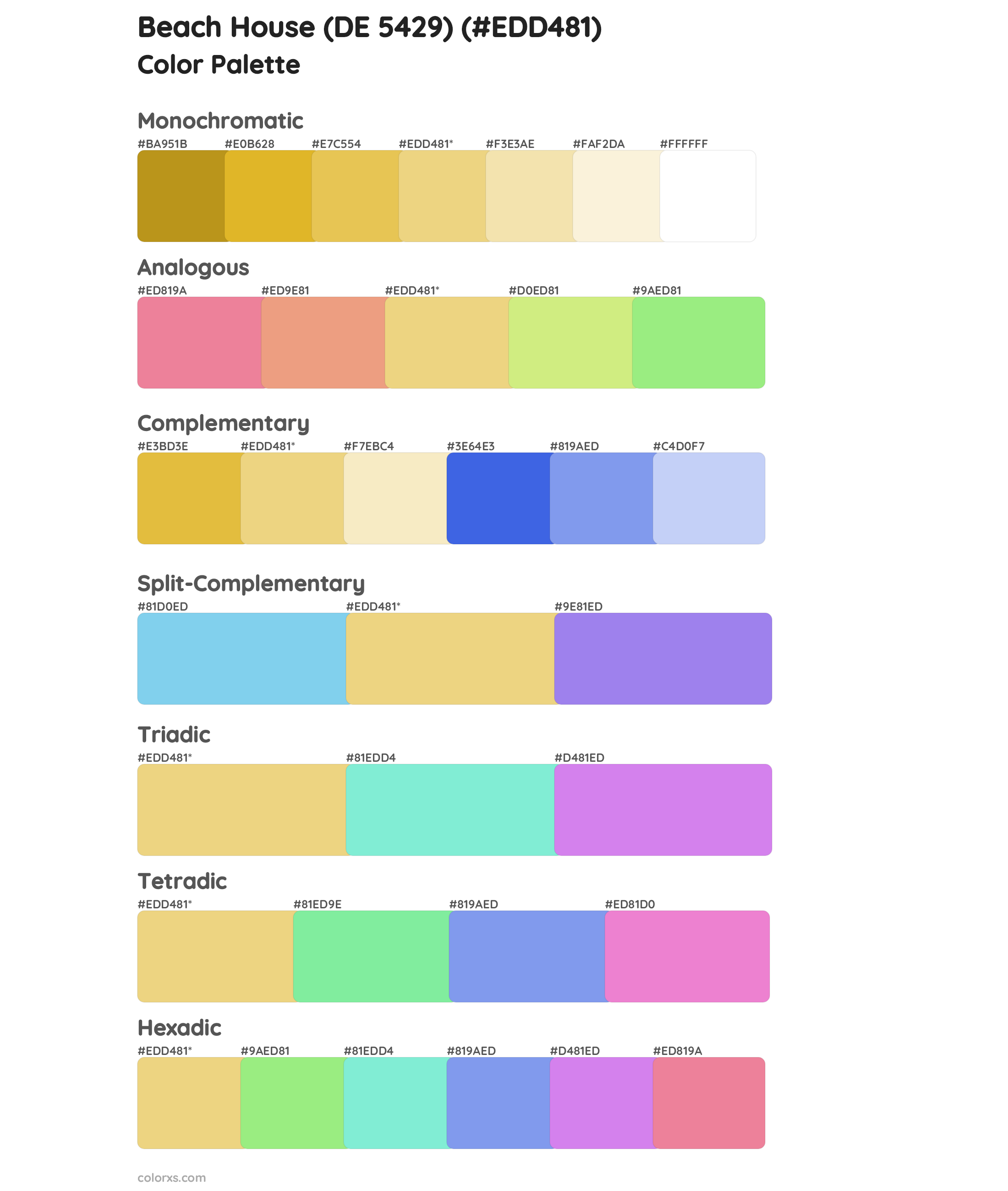 Beach House (DE 5429) Color Scheme Palettes