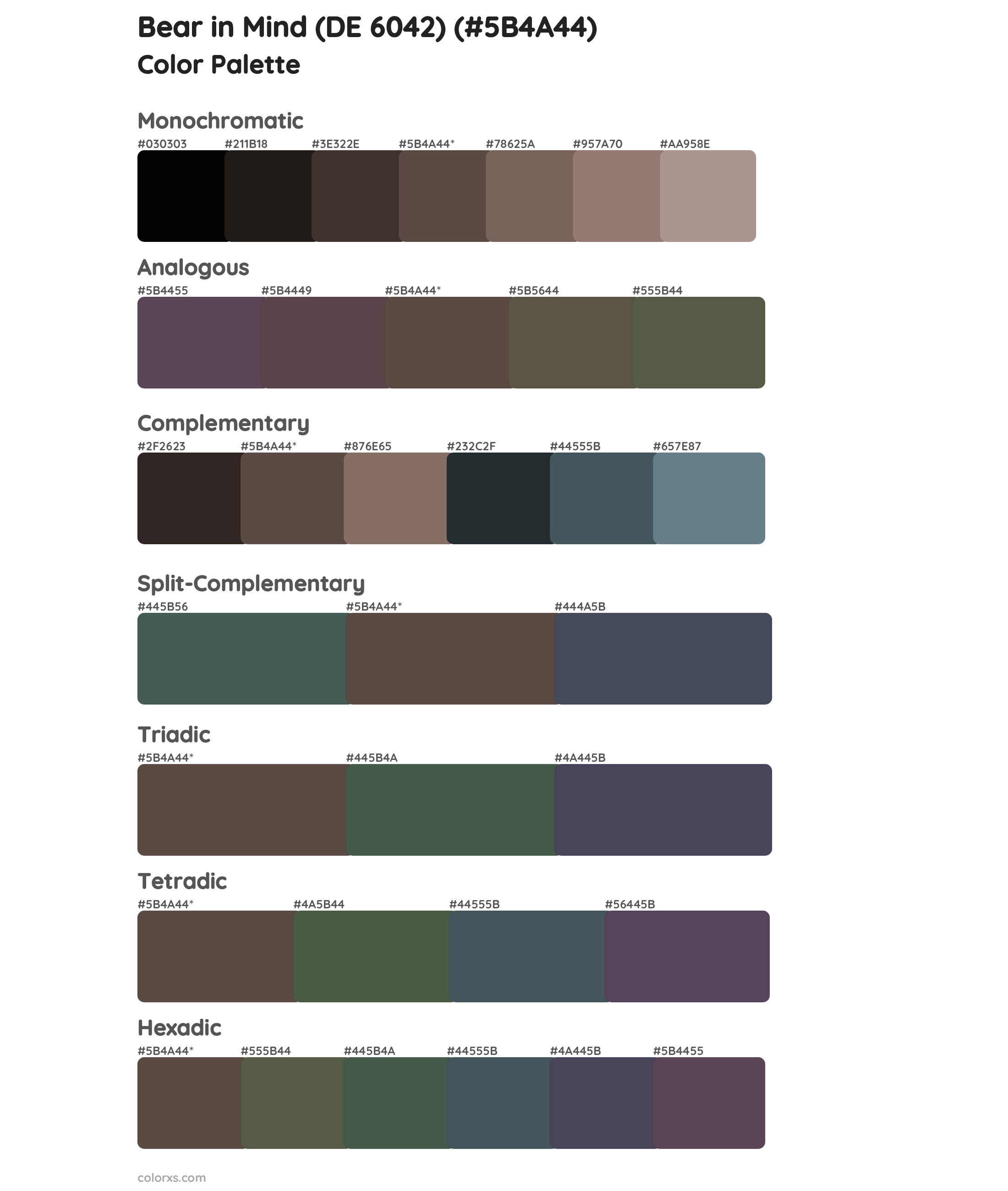 Bear in Mind (DE 6042) Color Scheme Palettes