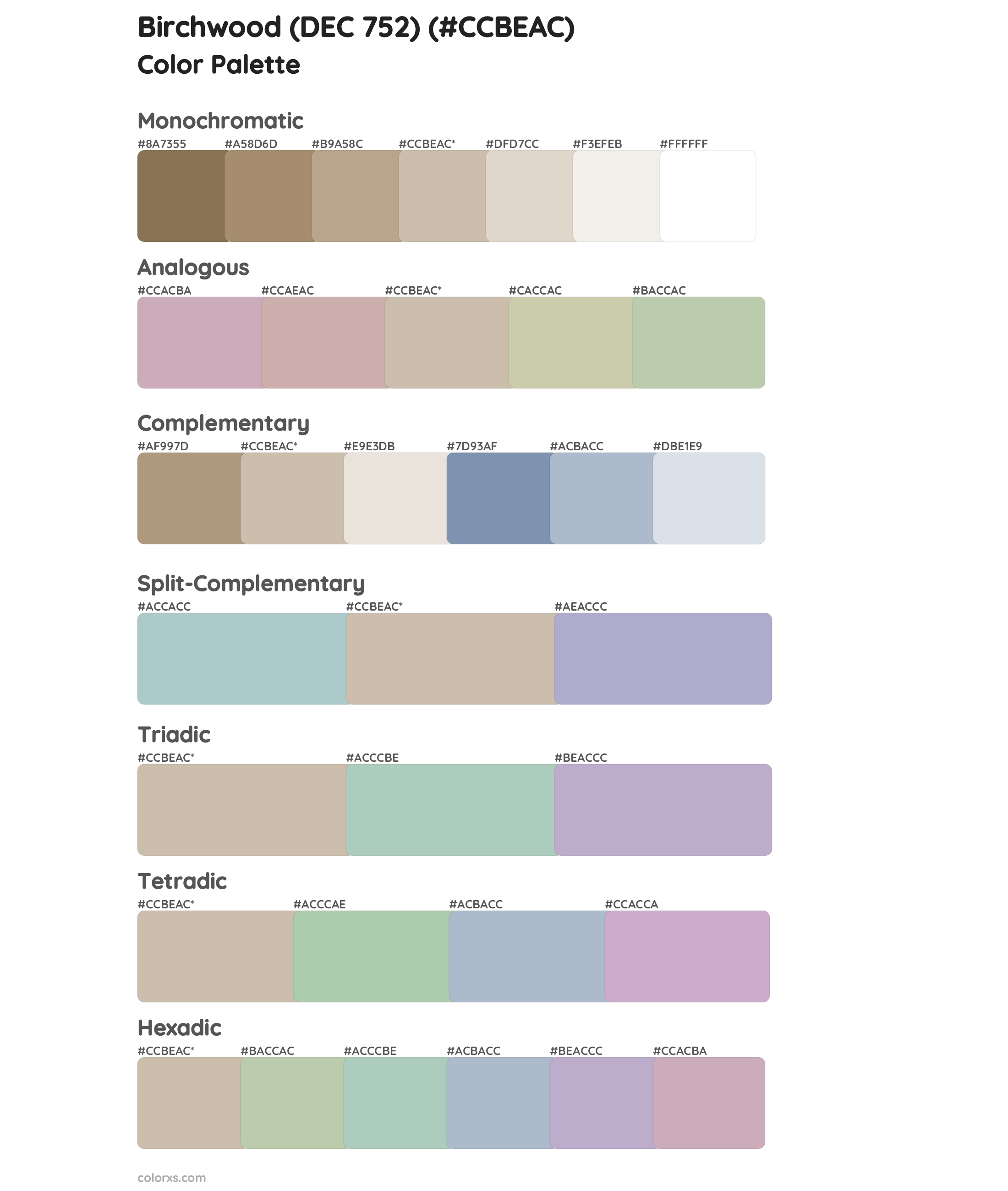 Birchwood (DEC 752) Color Scheme Palettes