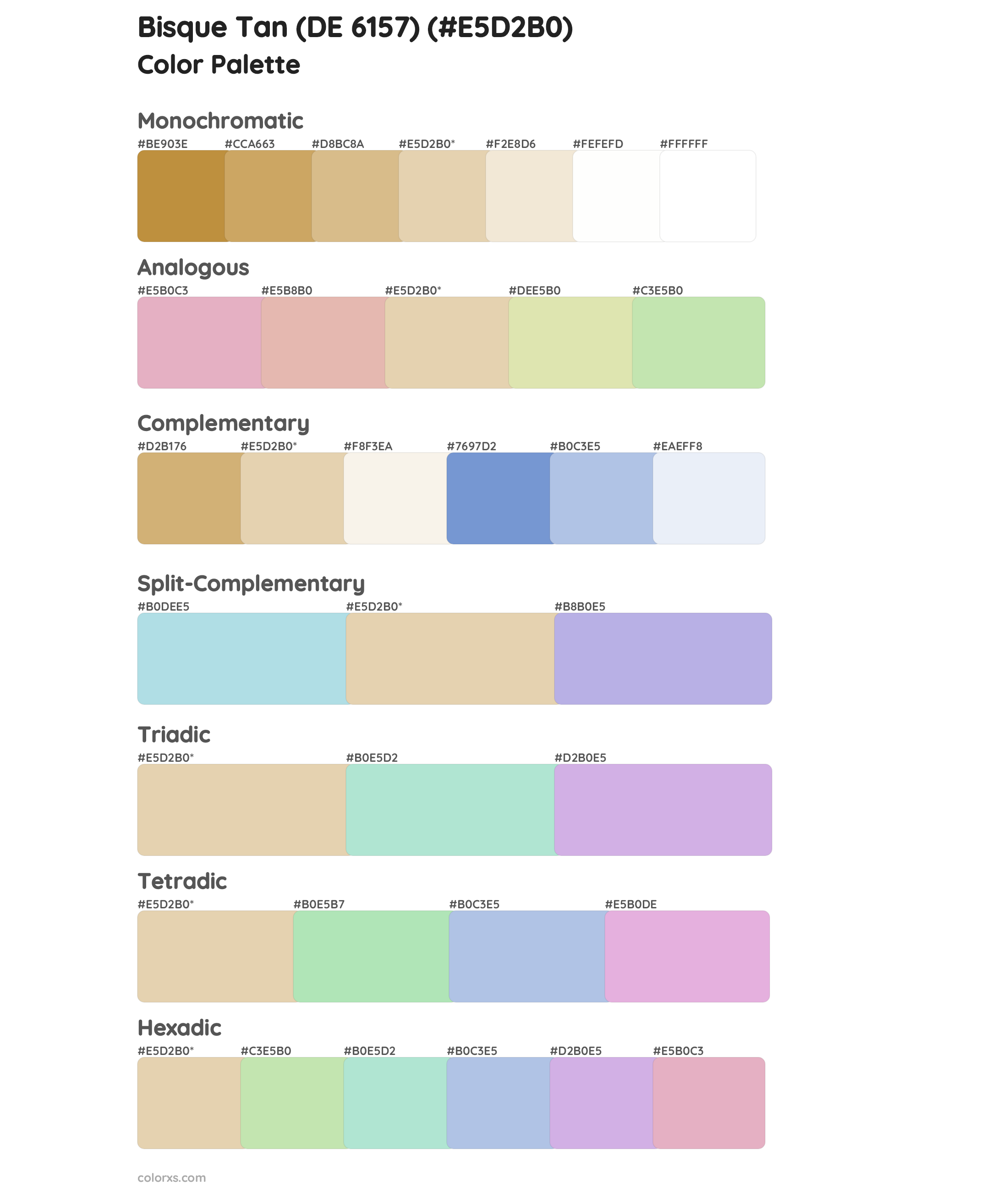 Bisque Tan (DE 6157) Color Scheme Palettes