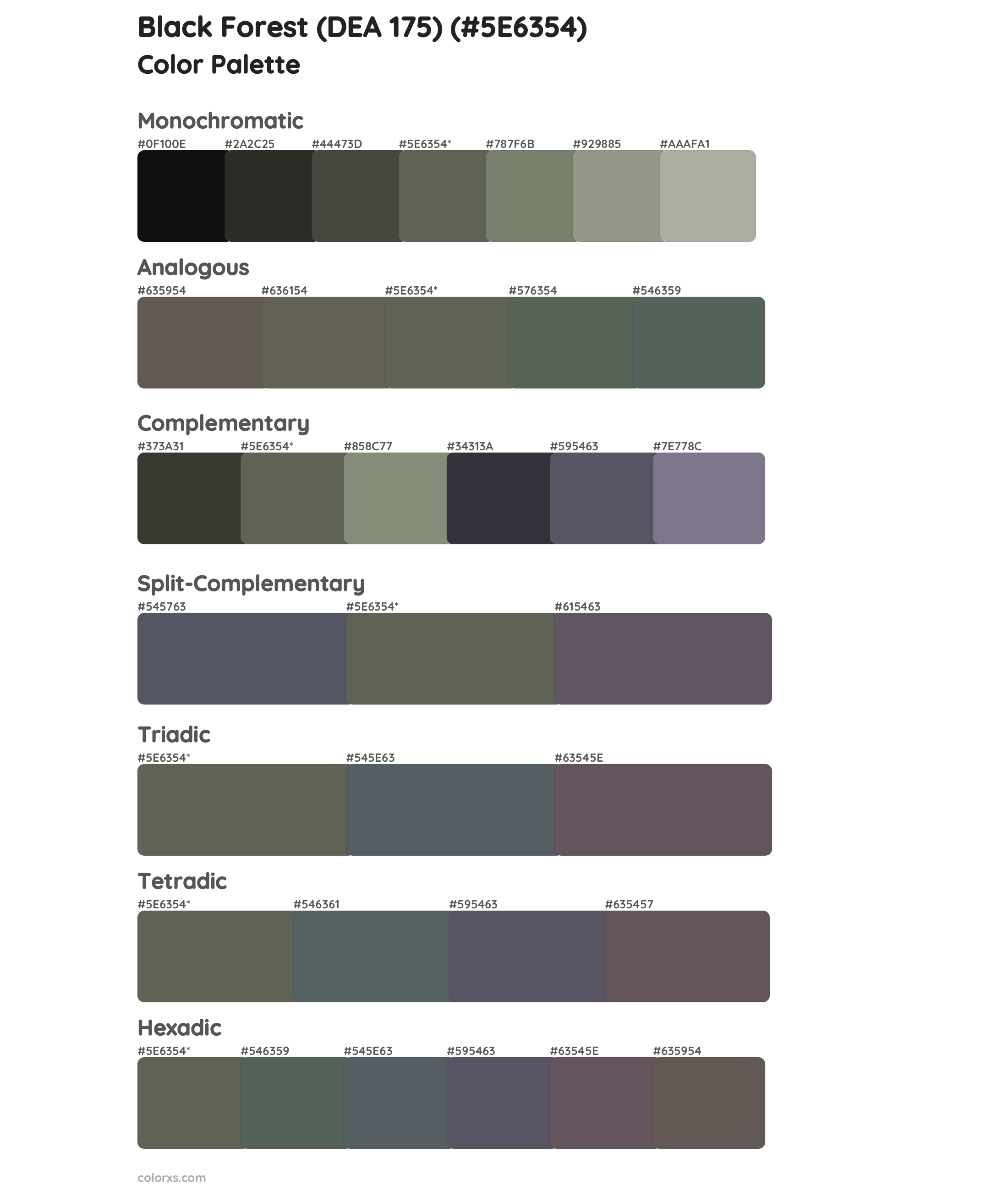 Black Forest (DEA 175) Color Scheme Palettes