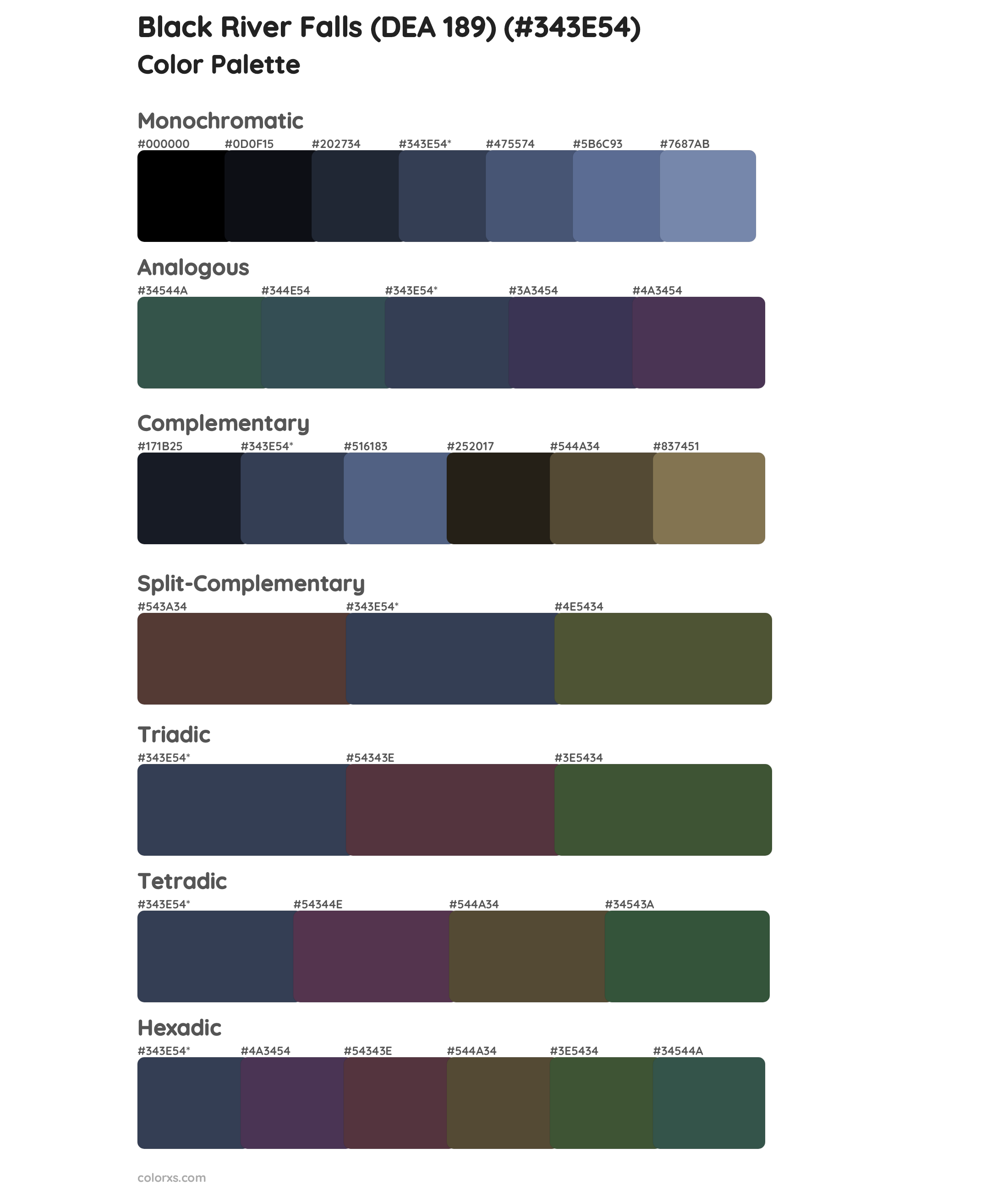 Black River Falls (DEA 189) Color Scheme Palettes