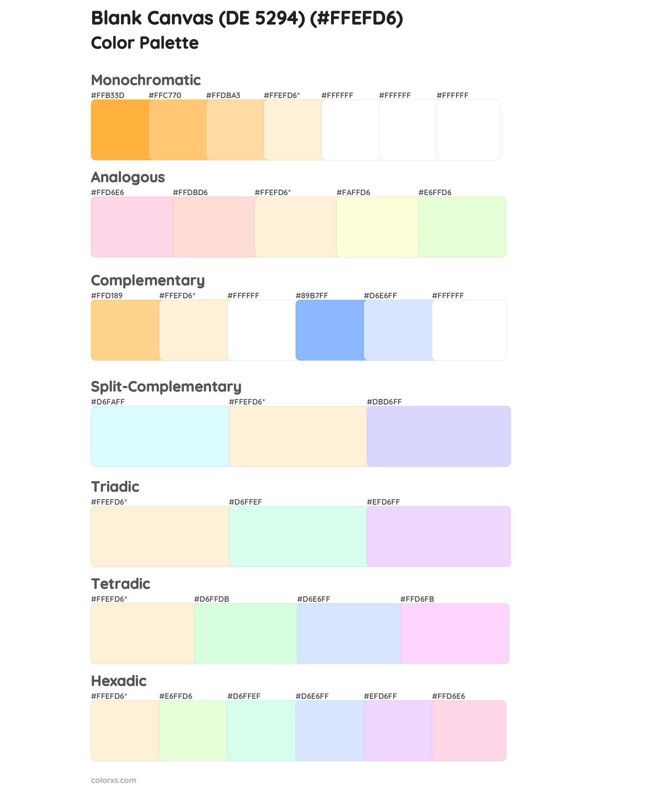 Blank Canvas (DE 5294) Color Scheme Palettes