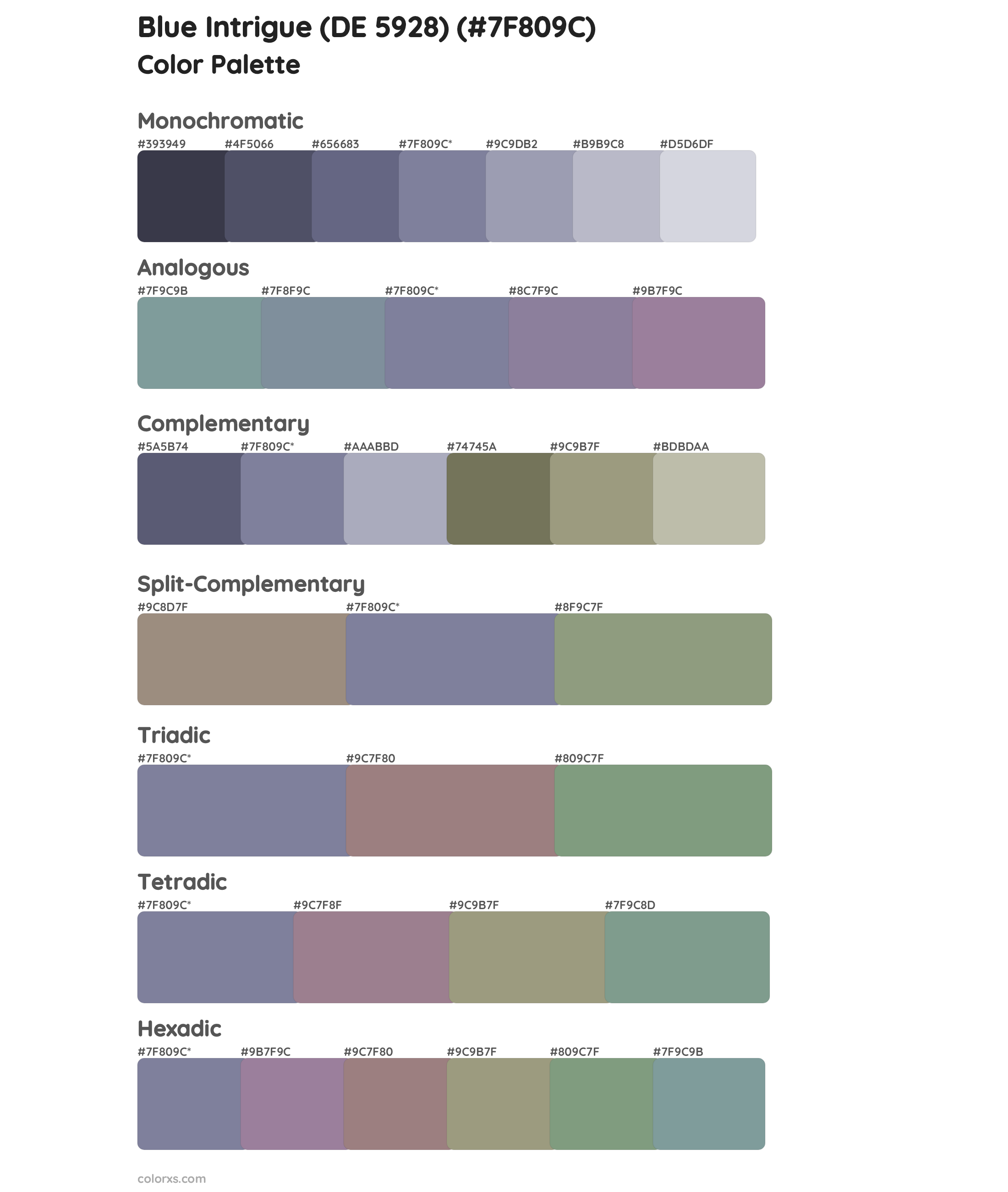 Blue Intrigue (DE 5928) Color Scheme Palettes