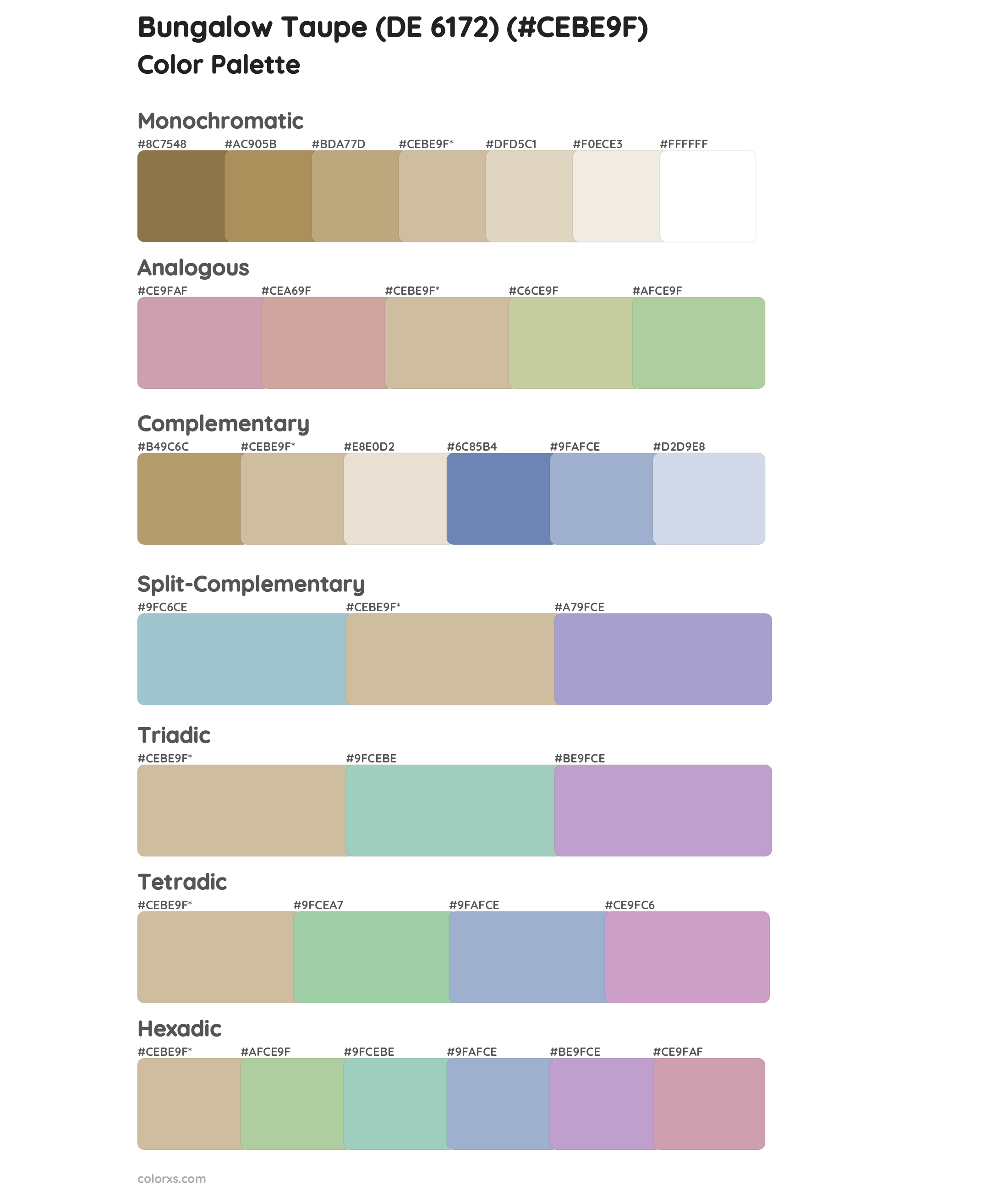 Bungalow Taupe (DE 6172) Color Scheme Palettes