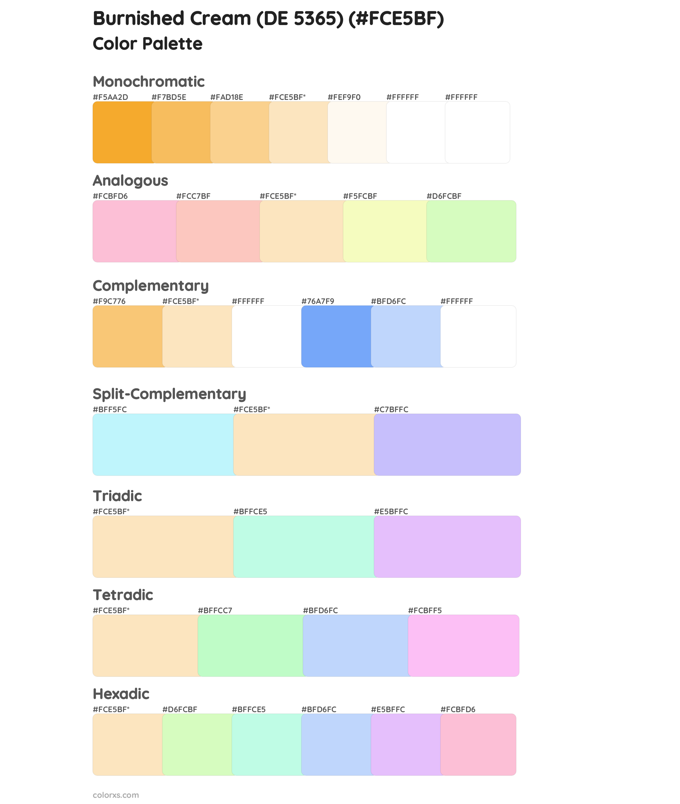 Burnished Cream (DE 5365) Color Scheme Palettes