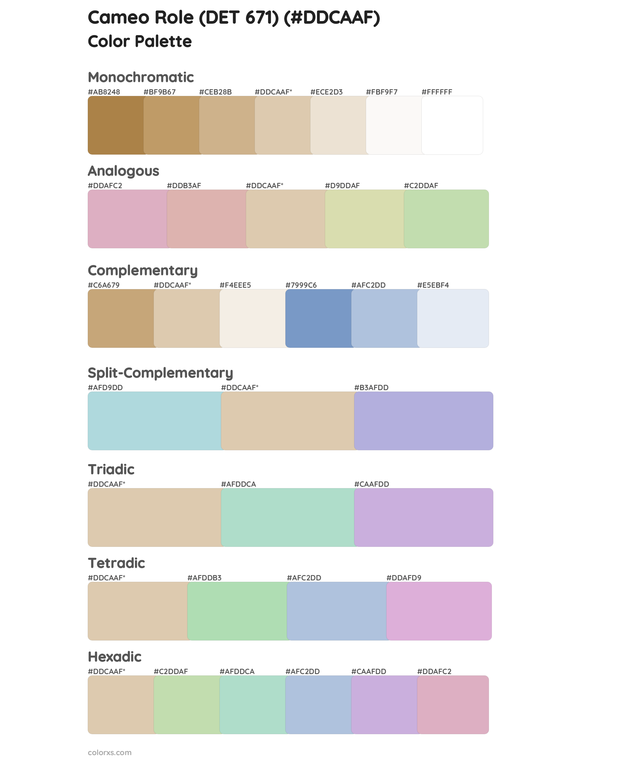 Cameo Role (DET 671) Color Scheme Palettes