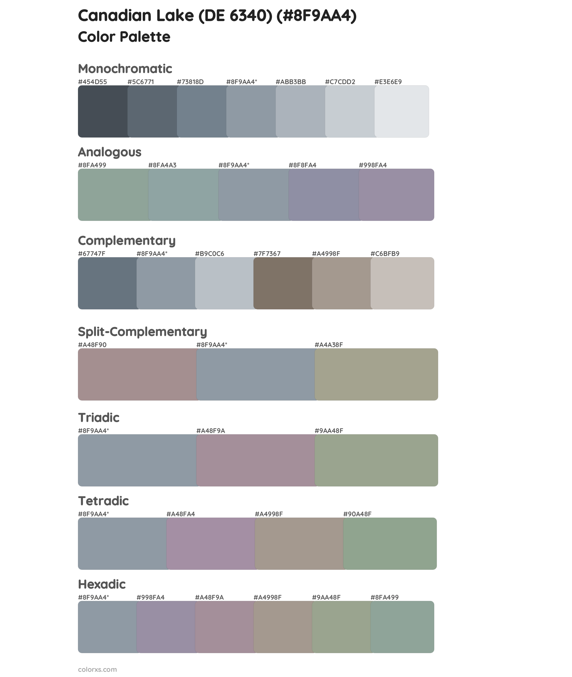 Canadian Lake (DE 6340) Color Scheme Palettes