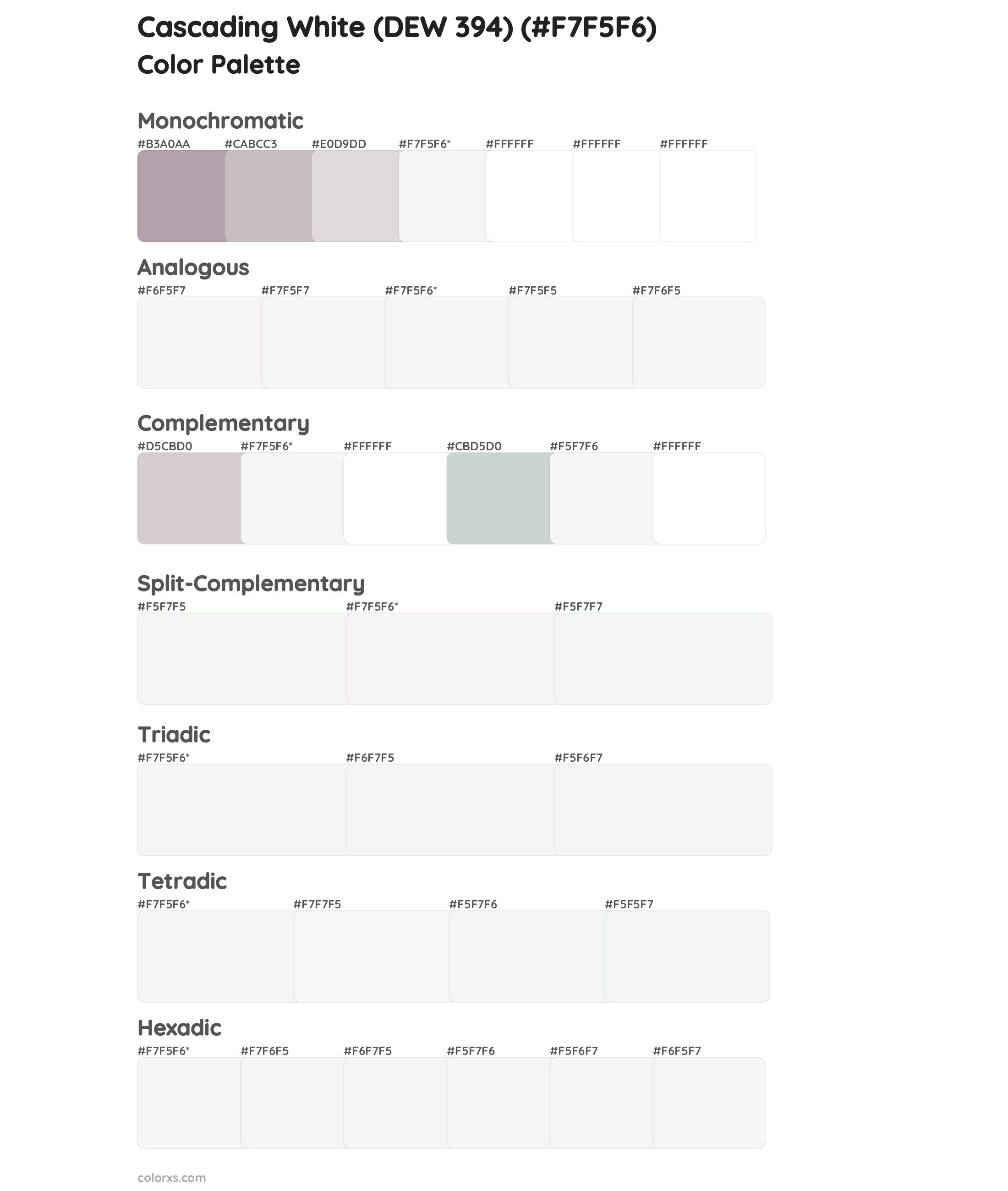 Cascading White (DEW 394) Color Scheme Palettes