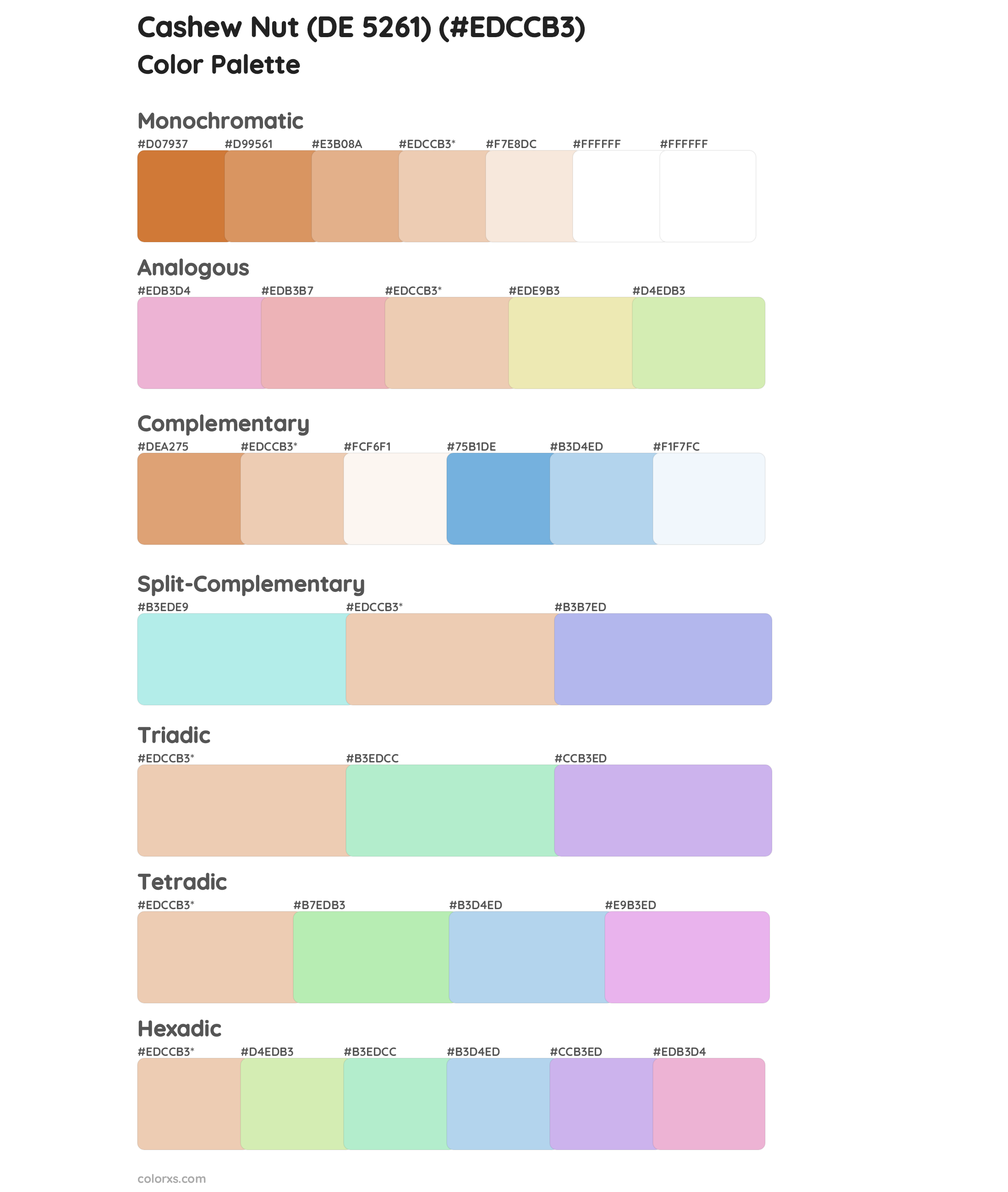 Cashew Nut (DE 5261) Color Scheme Palettes