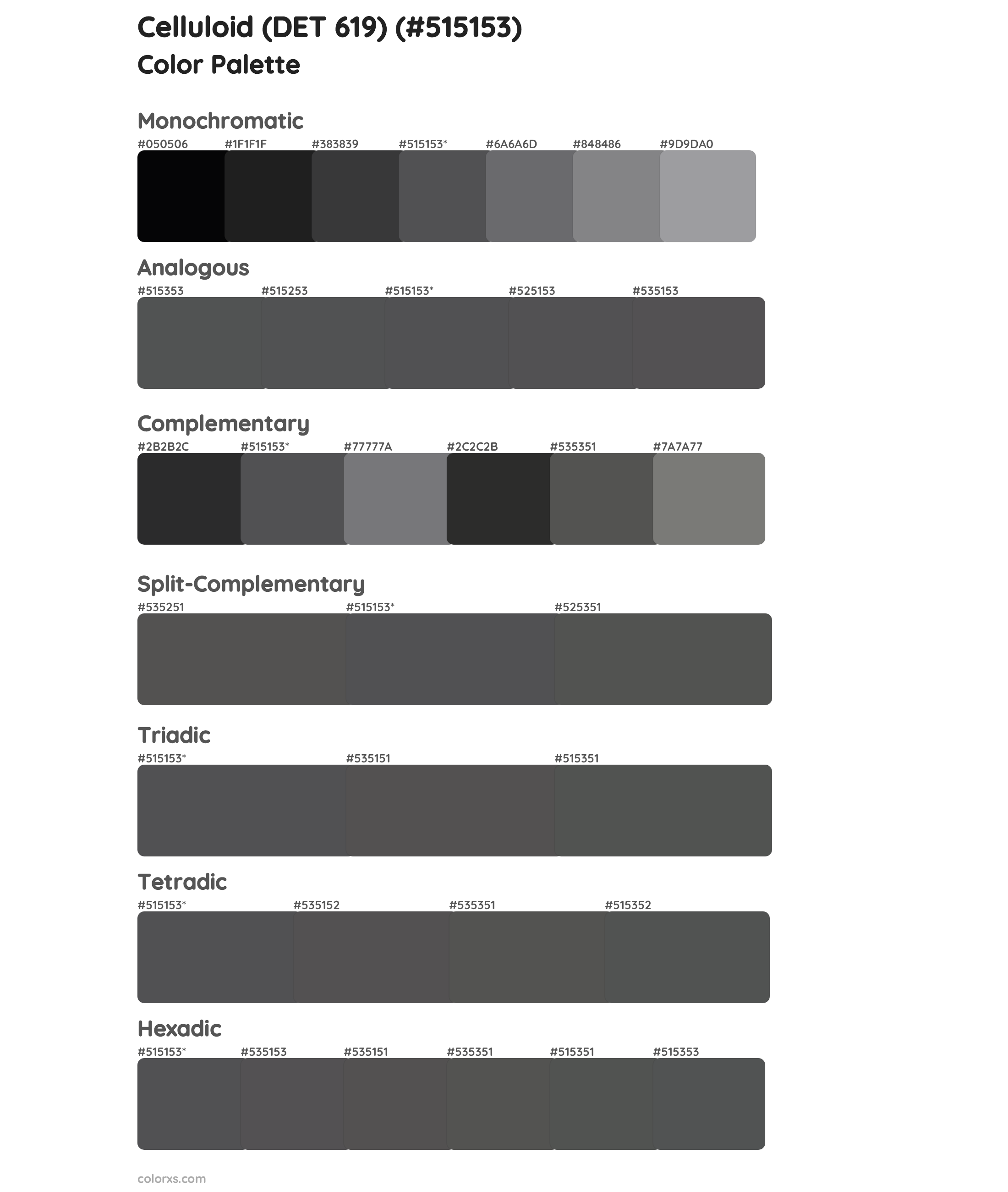 Celluloid (DET 619) Color Scheme Palettes