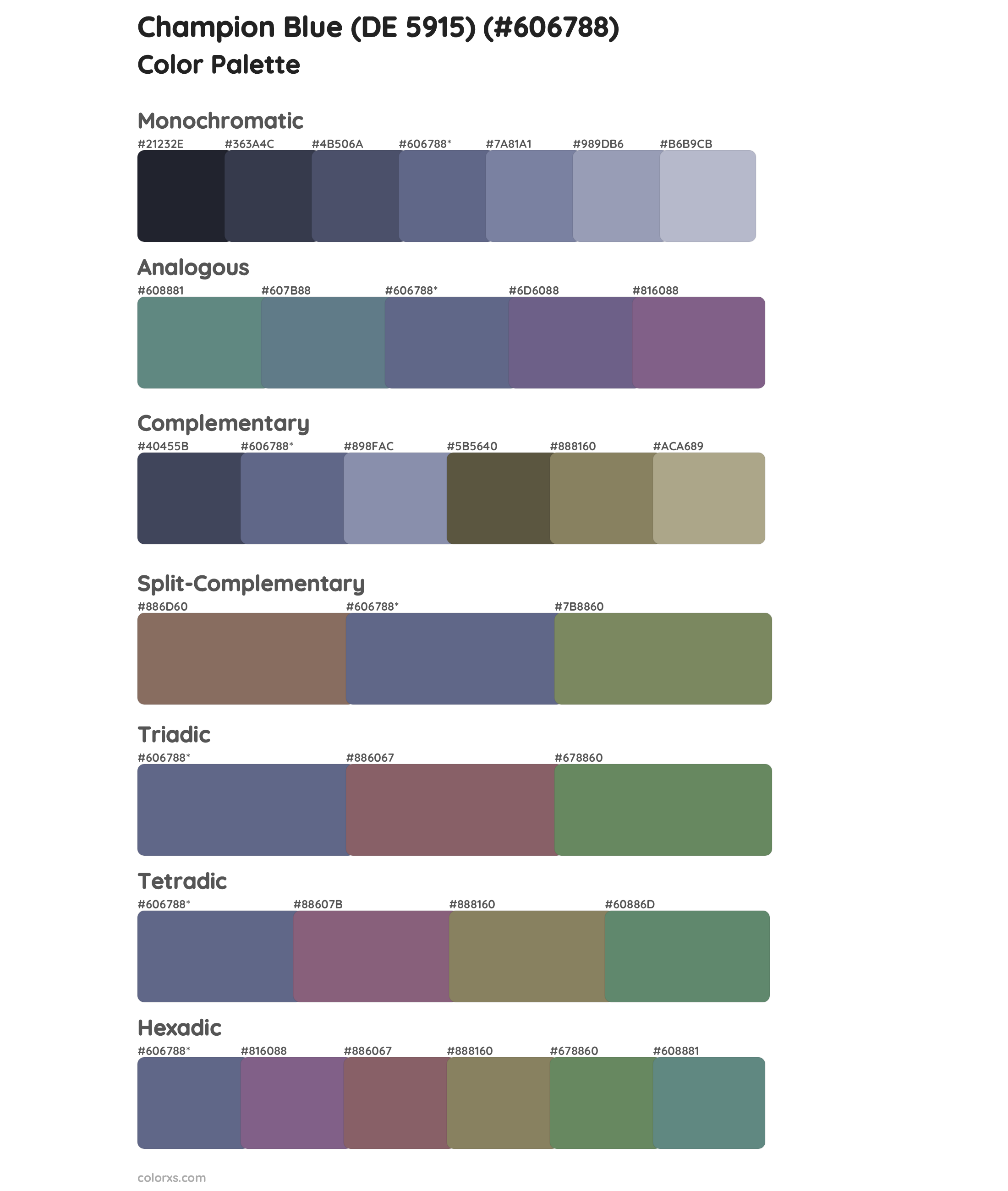 Champion Blue (DE 5915) Color Scheme Palettes