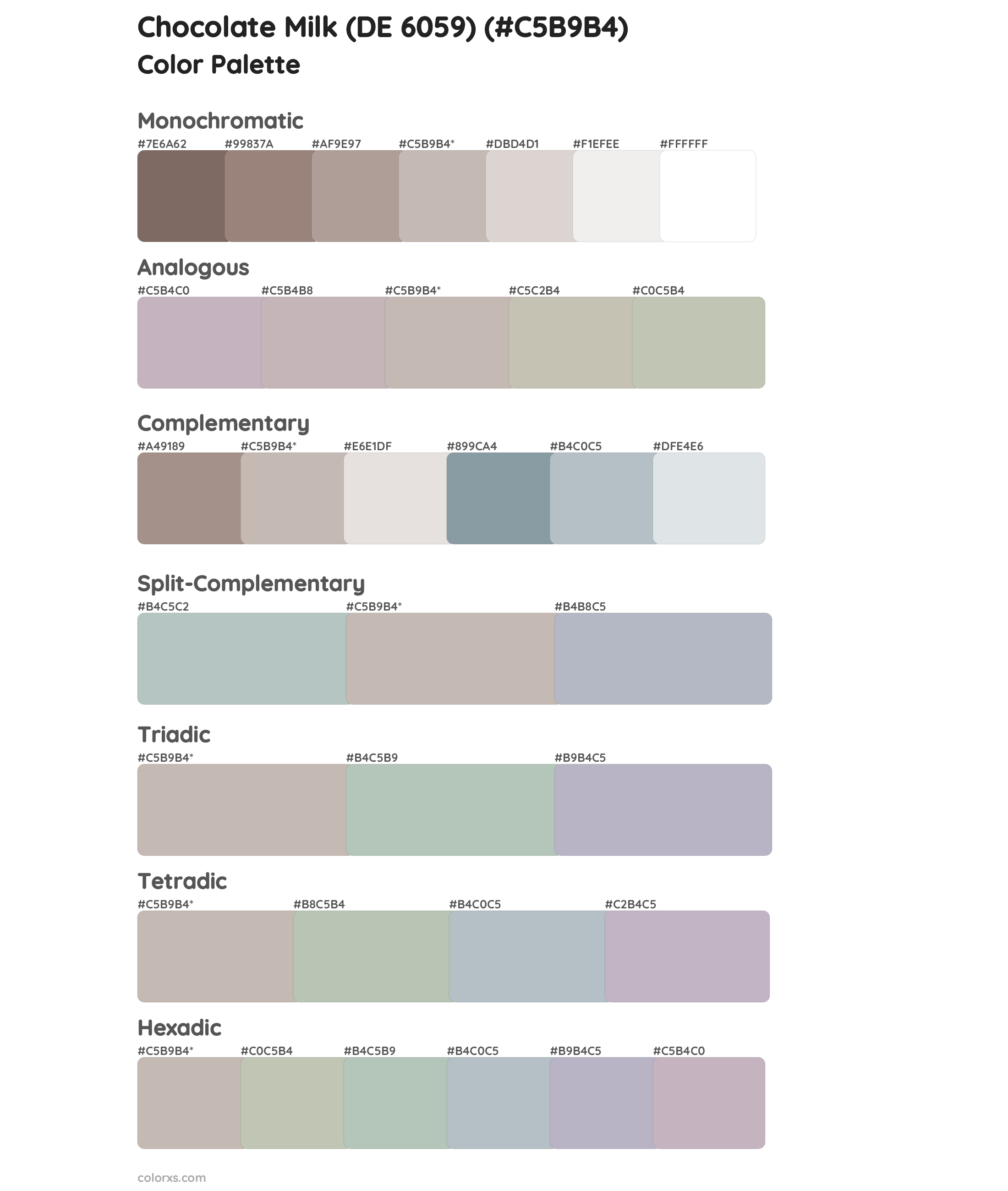 Chocolate Milk (DE 6059) Color Scheme Palettes