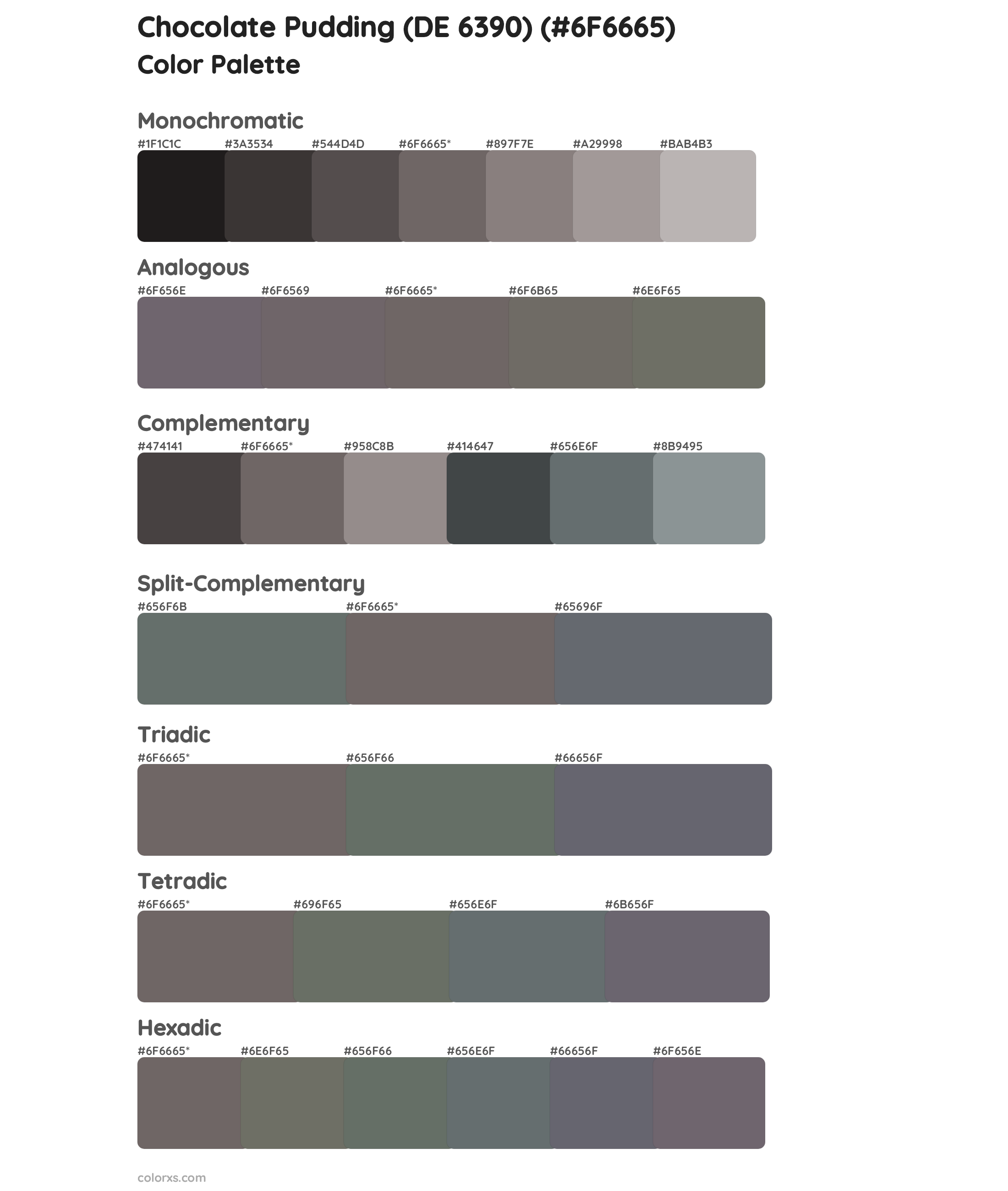 Chocolate Pudding (DE 6390) Color Scheme Palettes