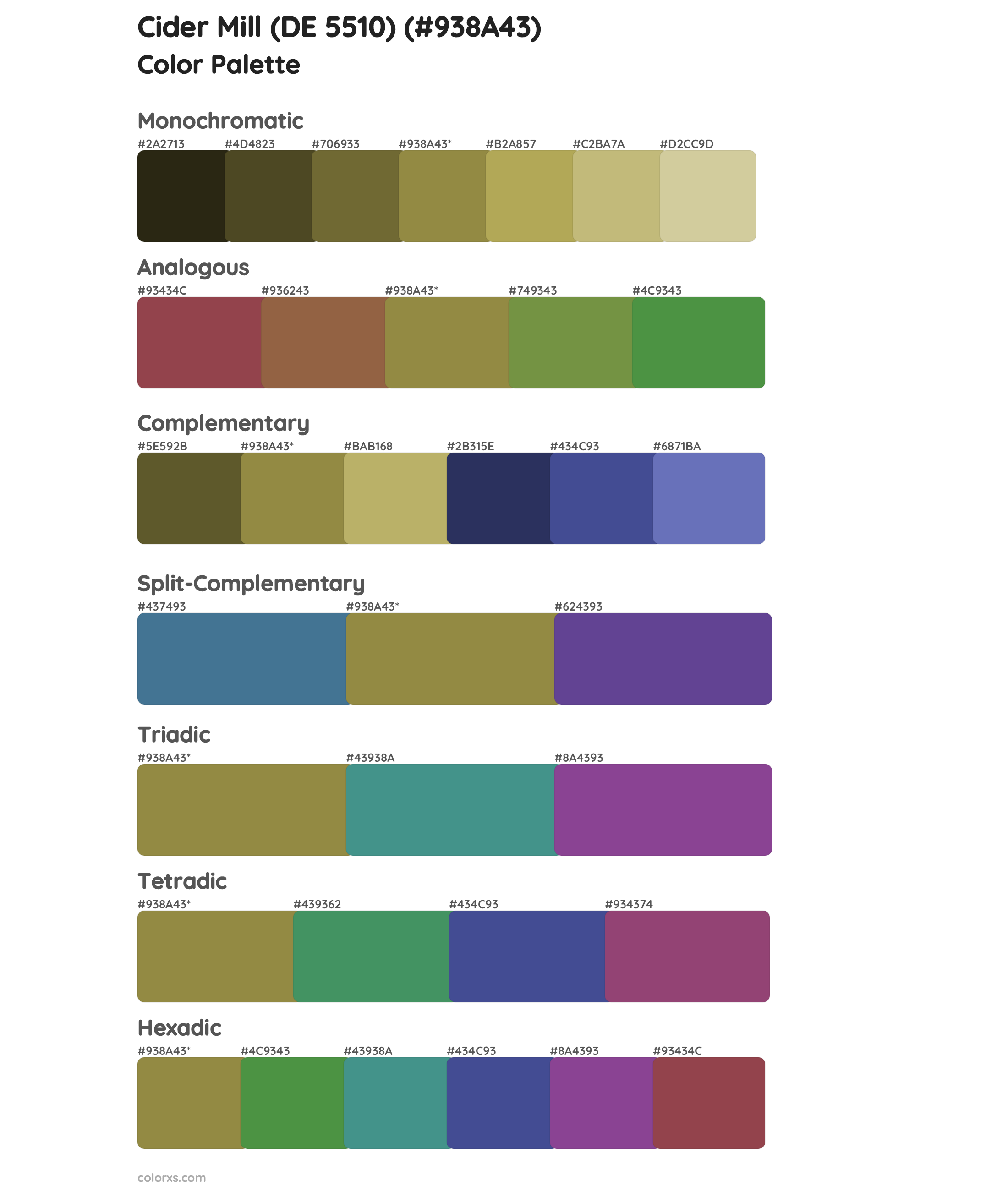 Cider Mill (DE 5510) Color Scheme Palettes