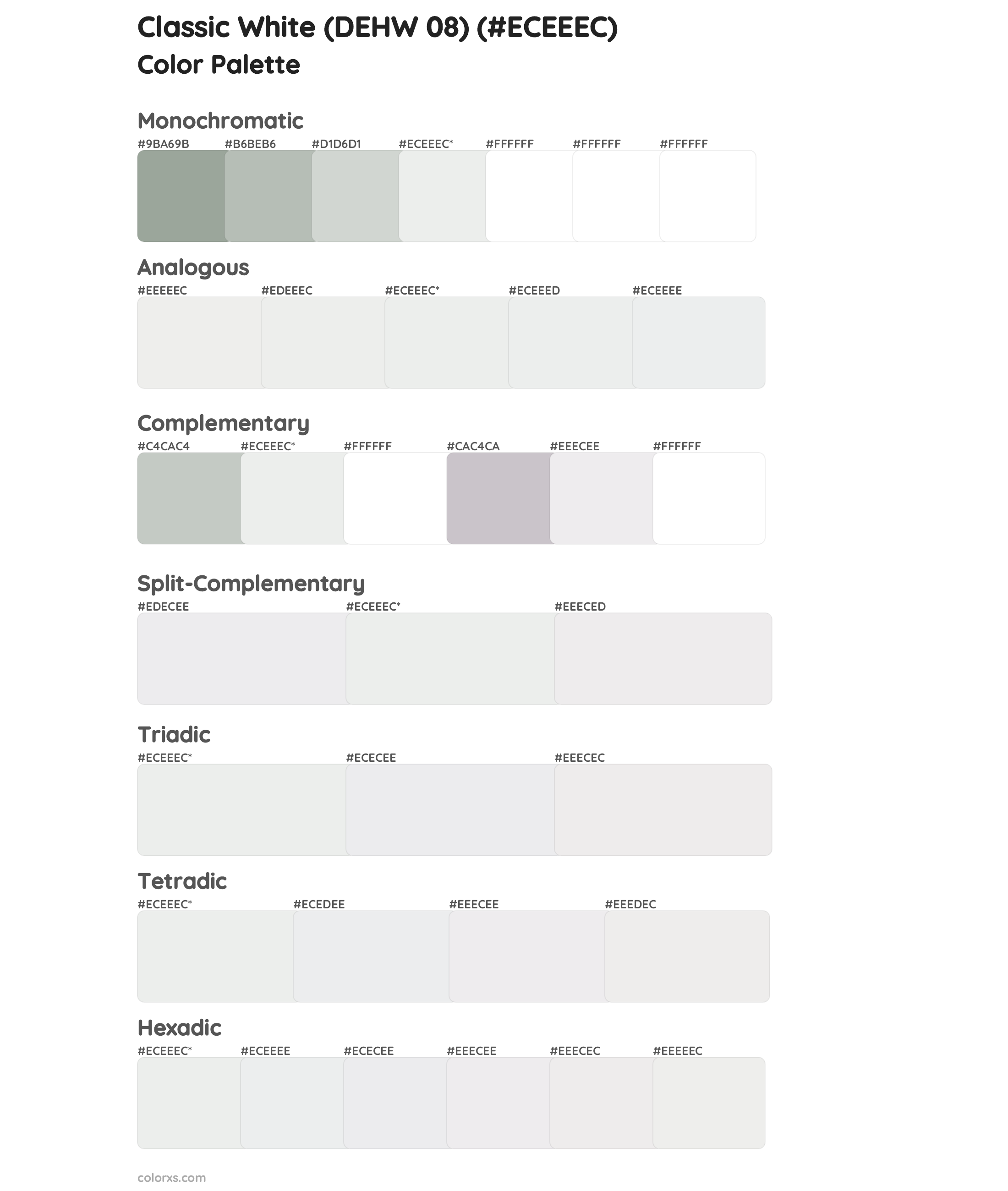 Classic White (DEHW 08) Color Scheme Palettes