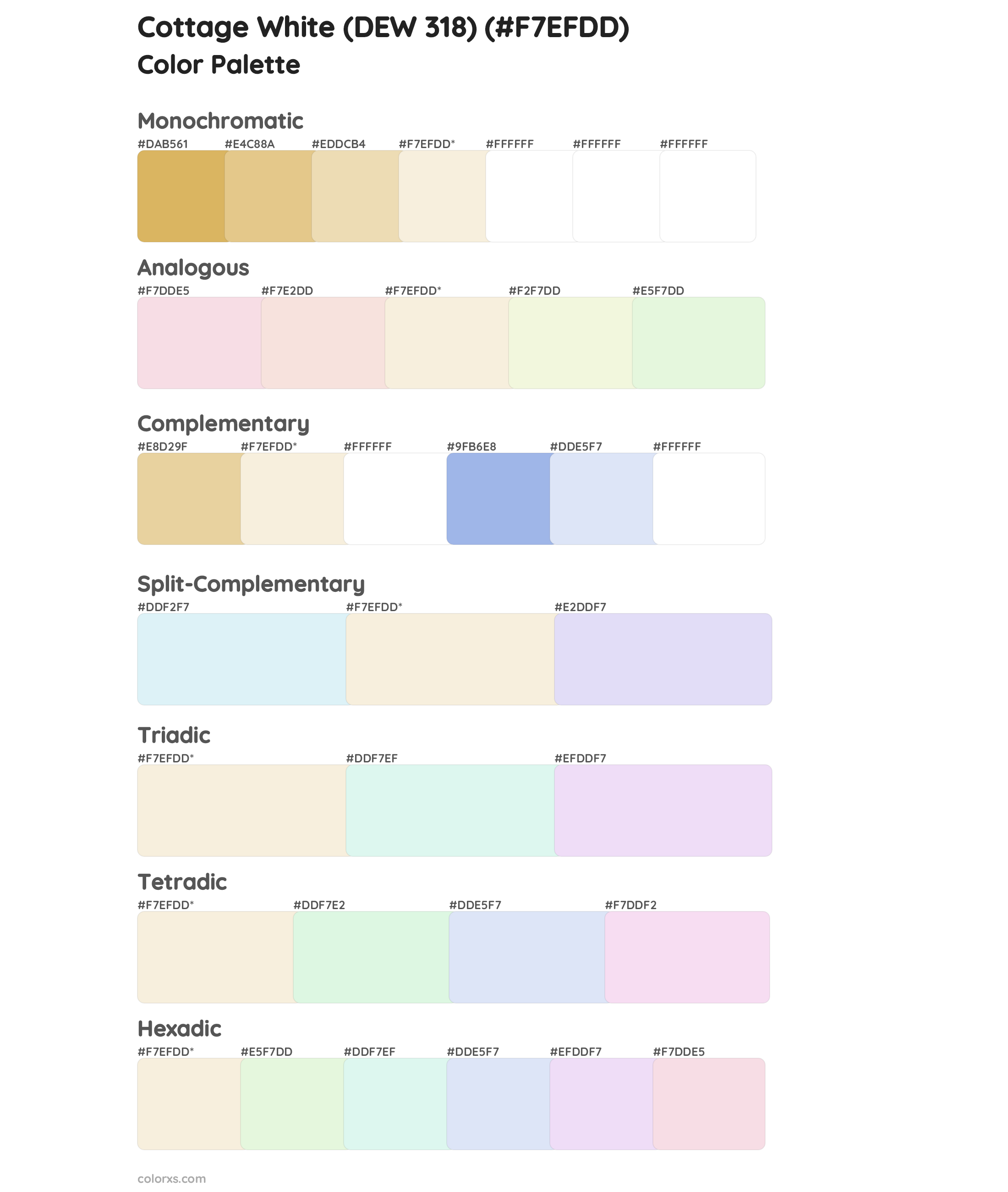 Cottage White (DEW 318) Color Scheme Palettes