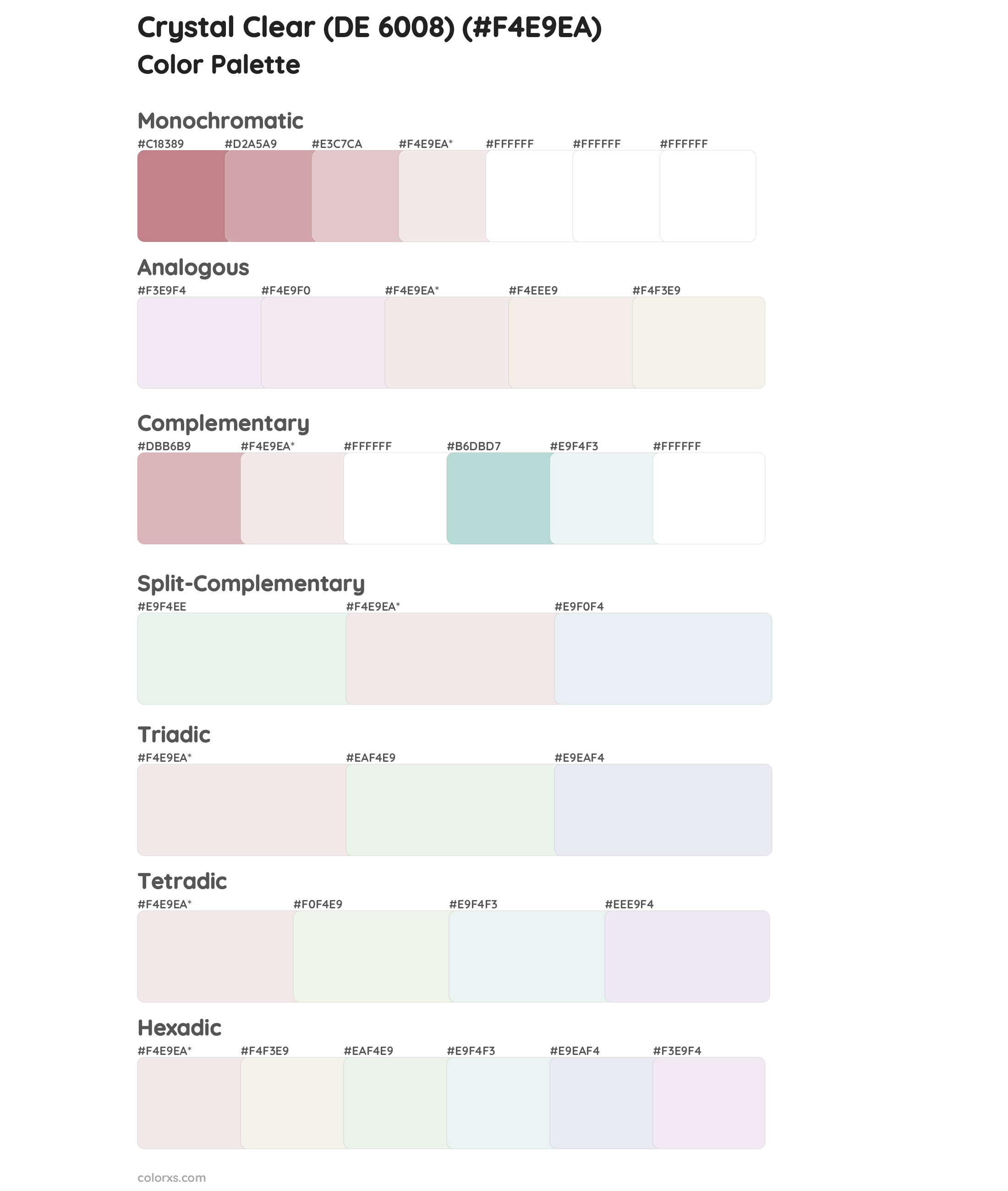 Crystal Clear (DE 6008) Color Scheme Palettes