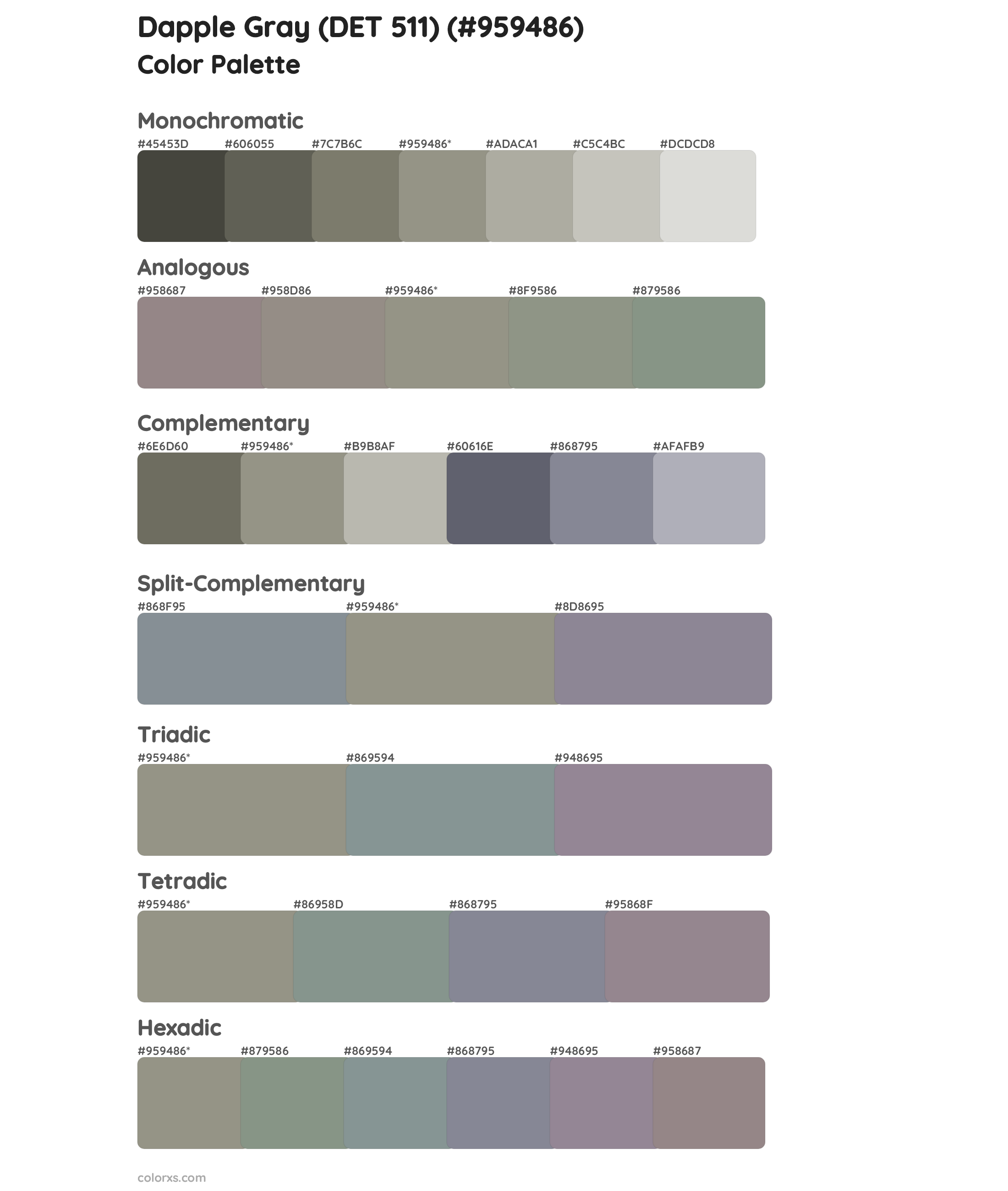 Dapple Gray (DET 511) Color Scheme Palettes