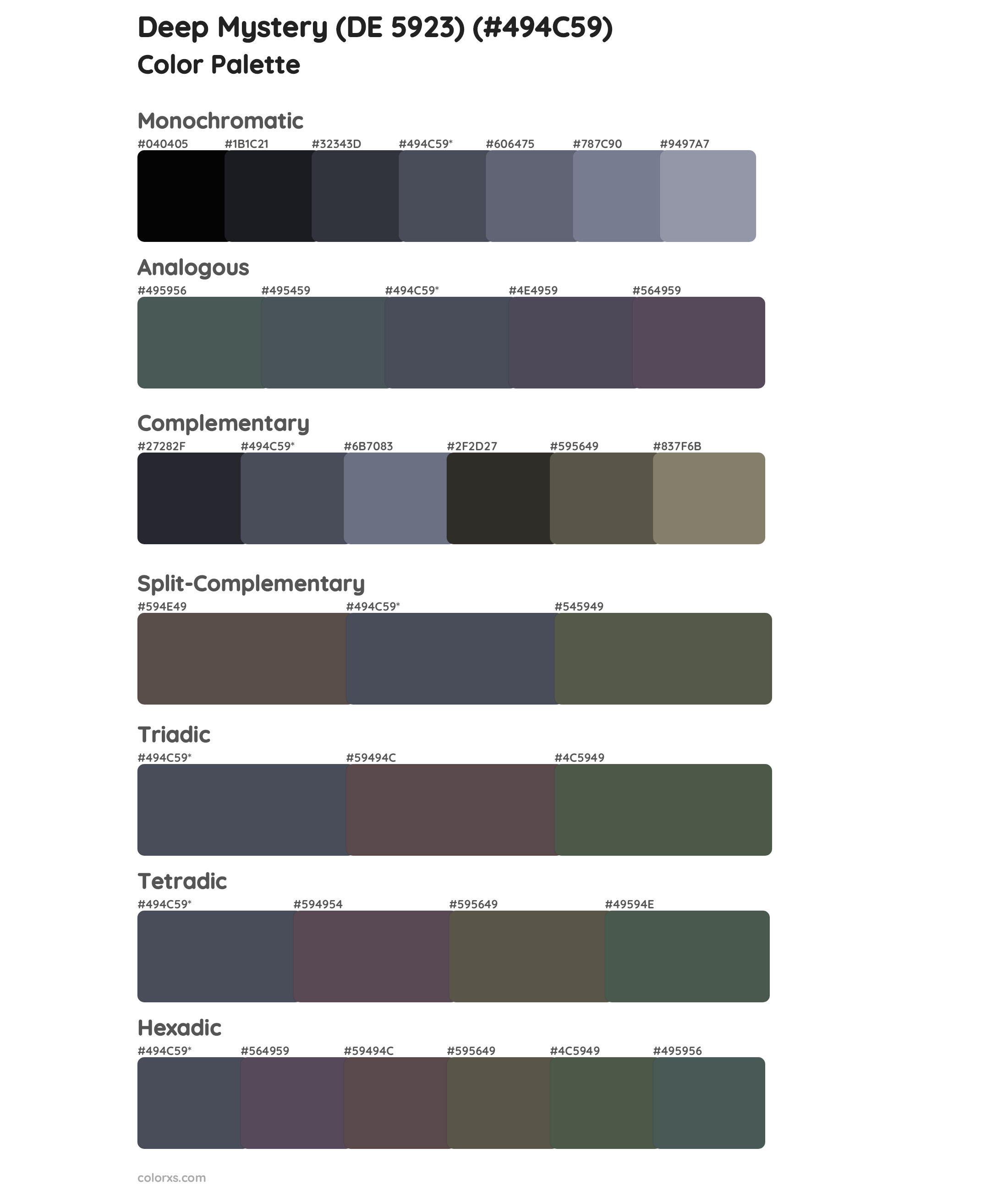 Deep Mystery (DE 5923) Color Scheme Palettes