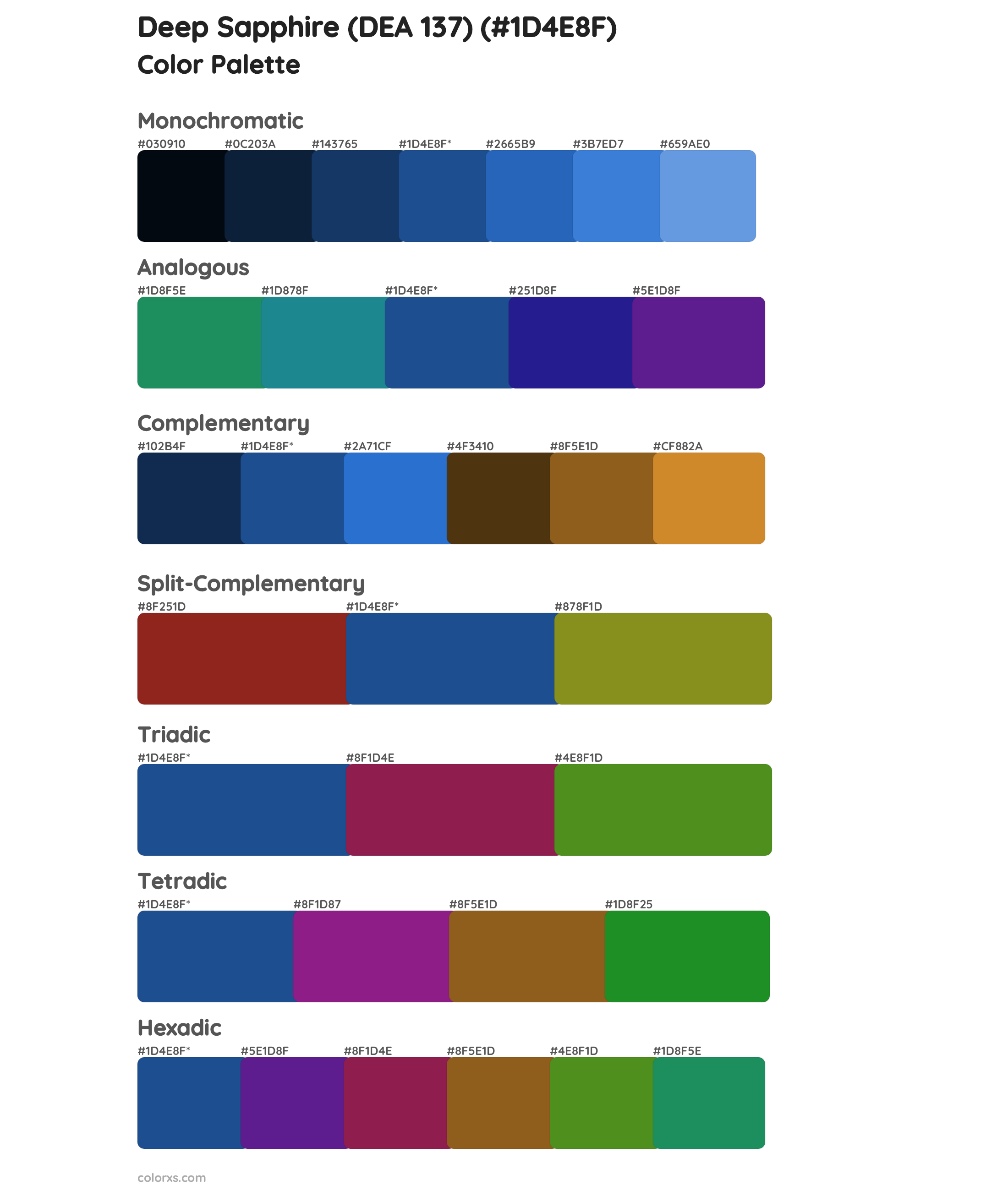 Deep Sapphire (DEA 137) Color Scheme Palettes