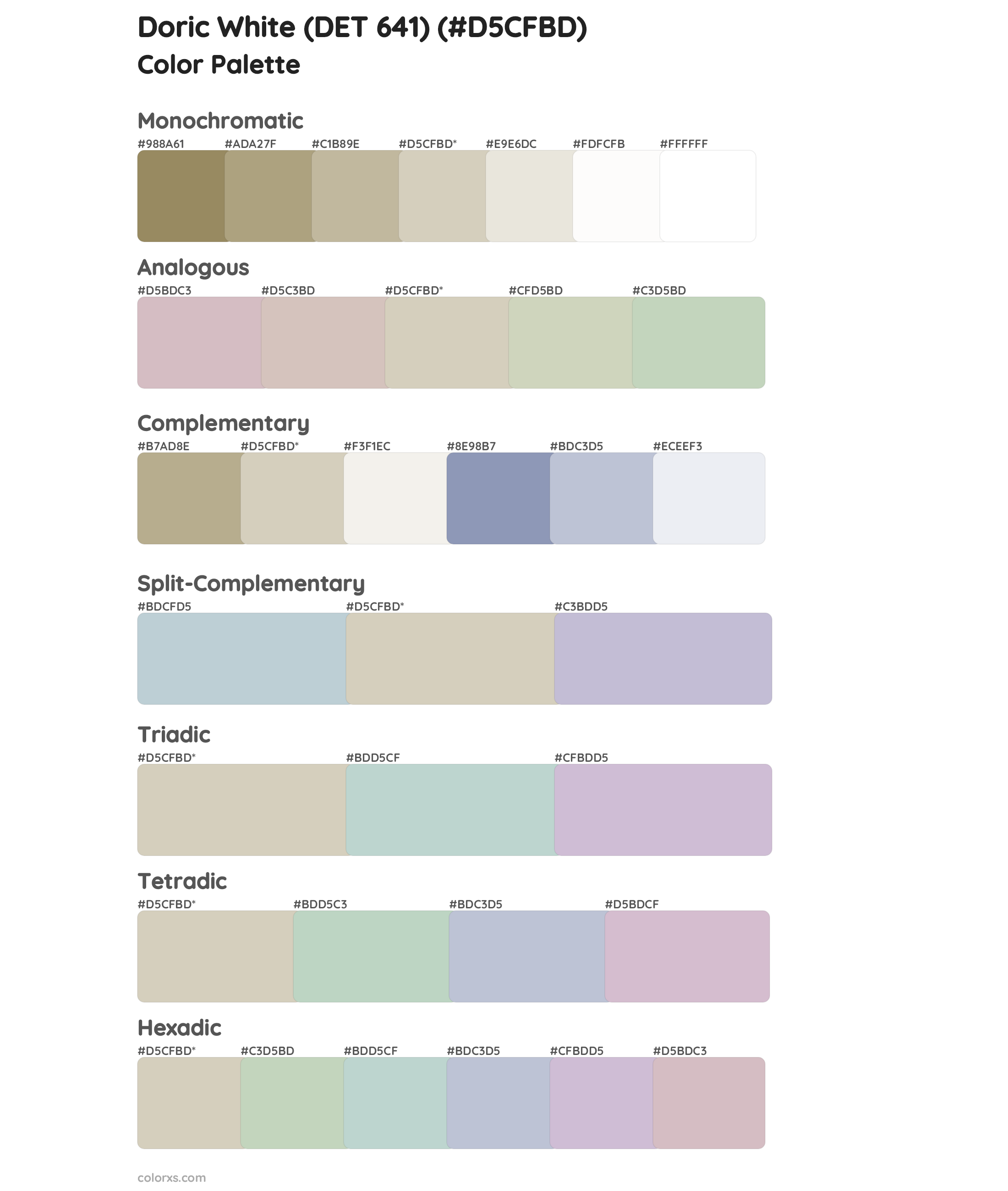 Doric White (DET 641) Color Scheme Palettes