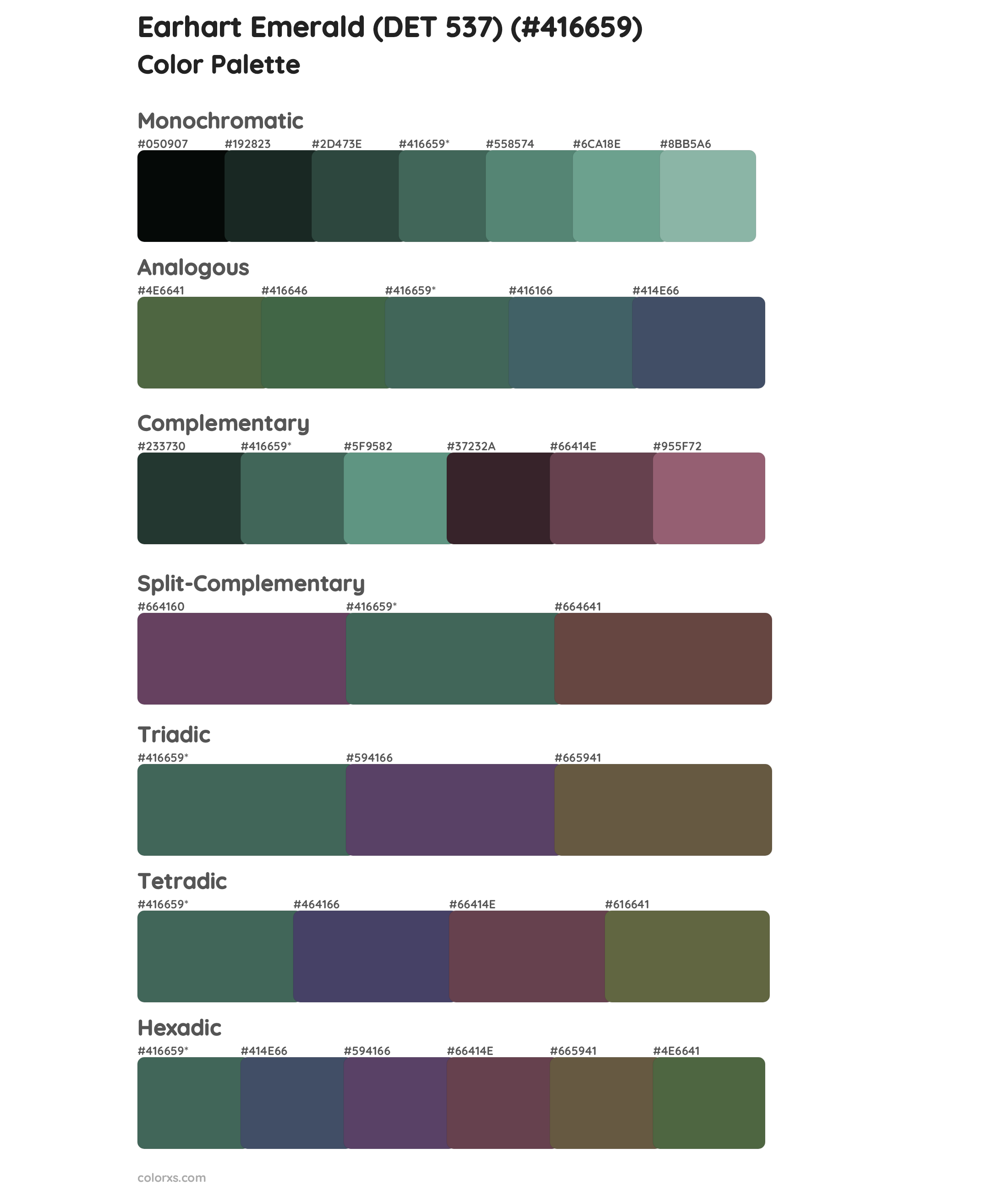 Earhart Emerald (DET 537) Color Scheme Palettes