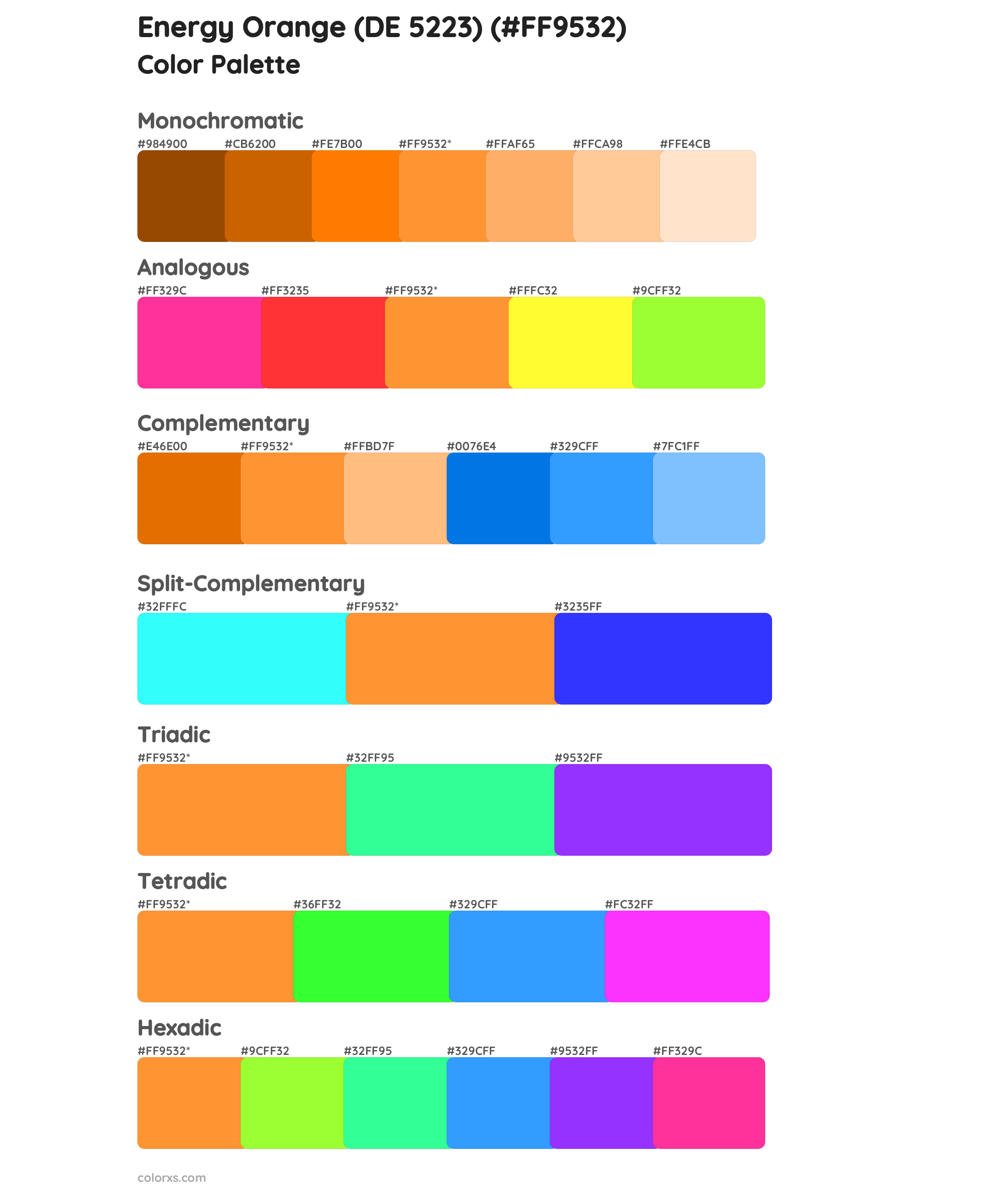 Energy Orange (DE 5223) Color Scheme Palettes