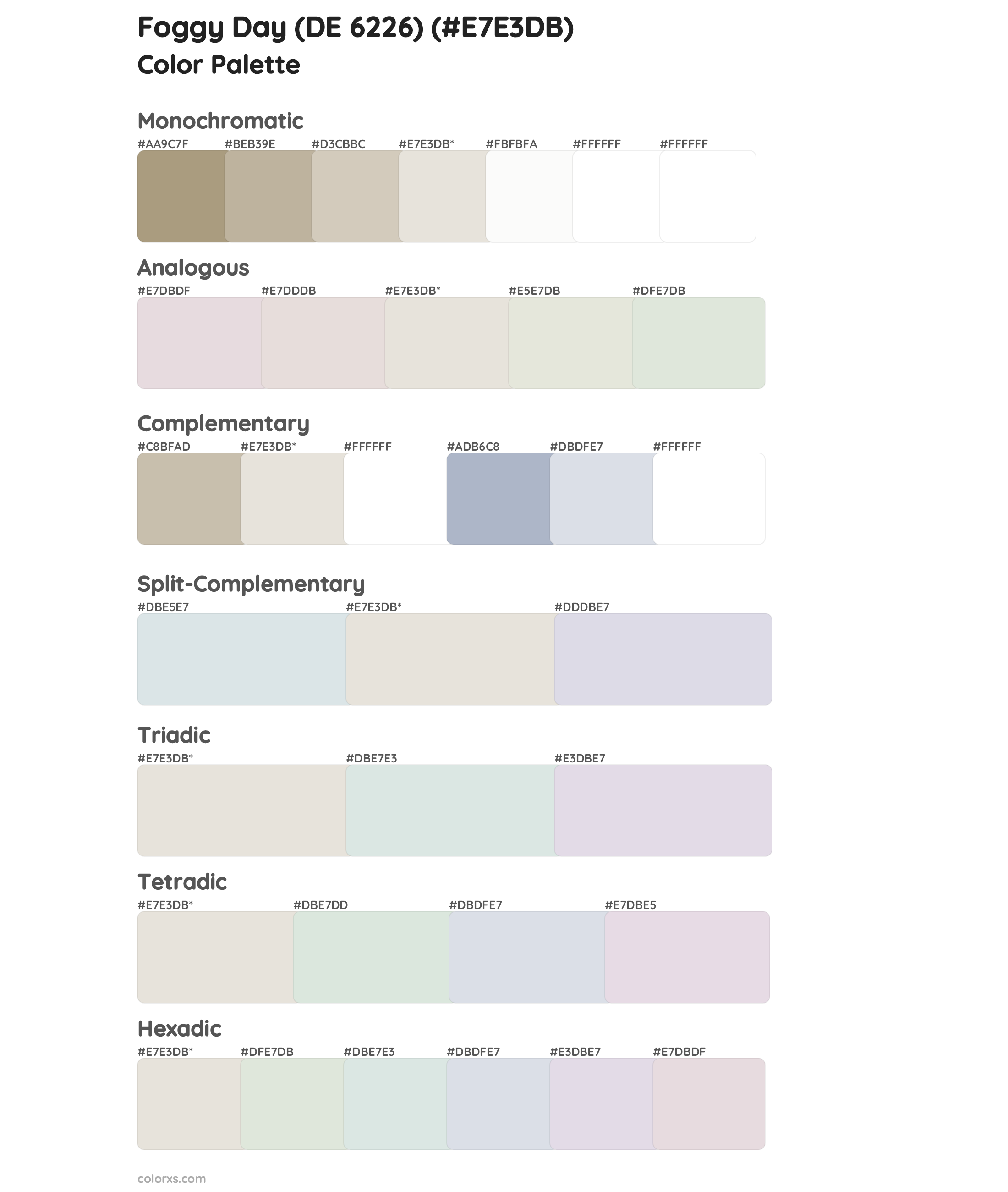 Foggy Day (DE 6226) Color Scheme Palettes