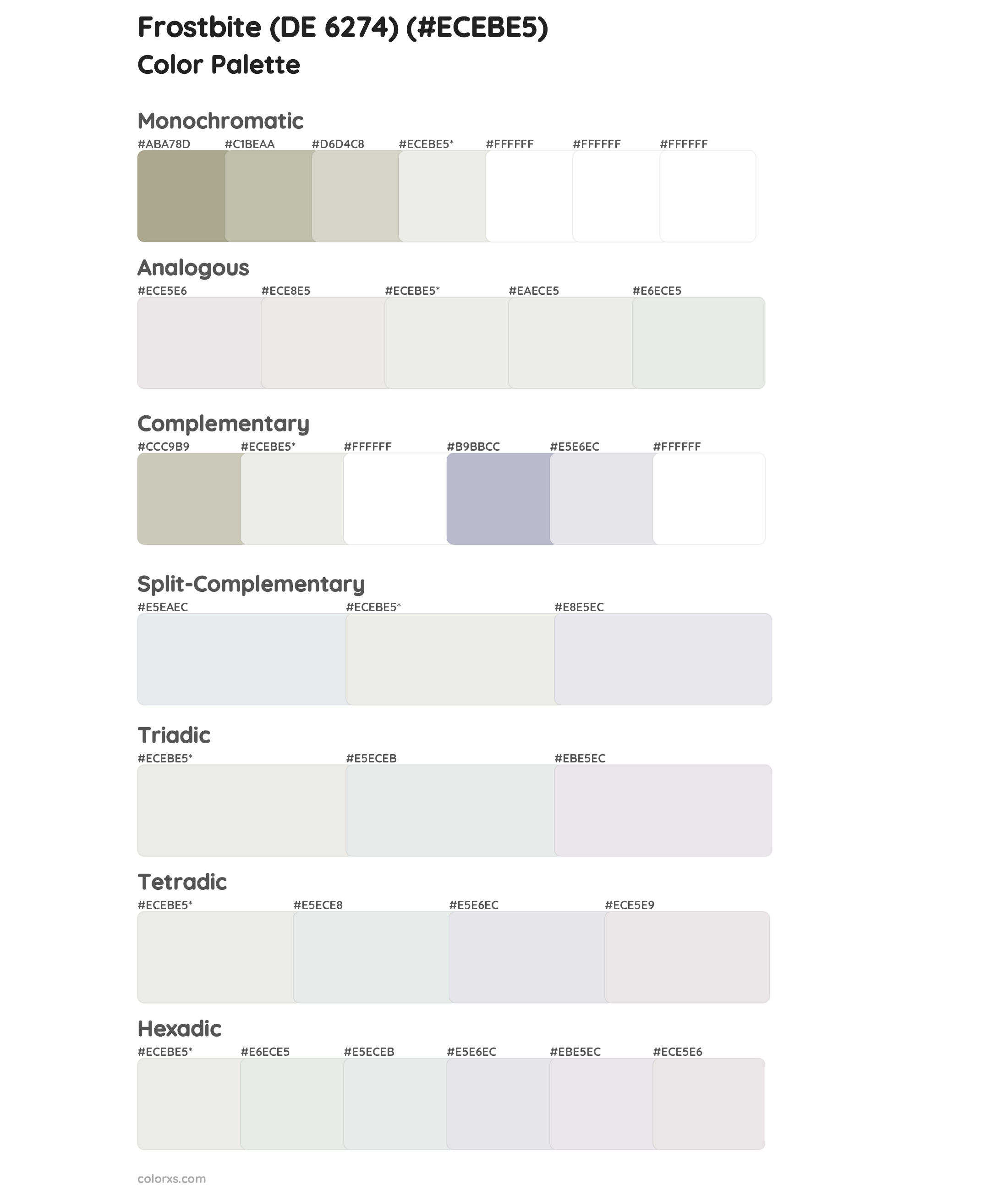 Frostbite (DE 6274) Color Scheme Palettes