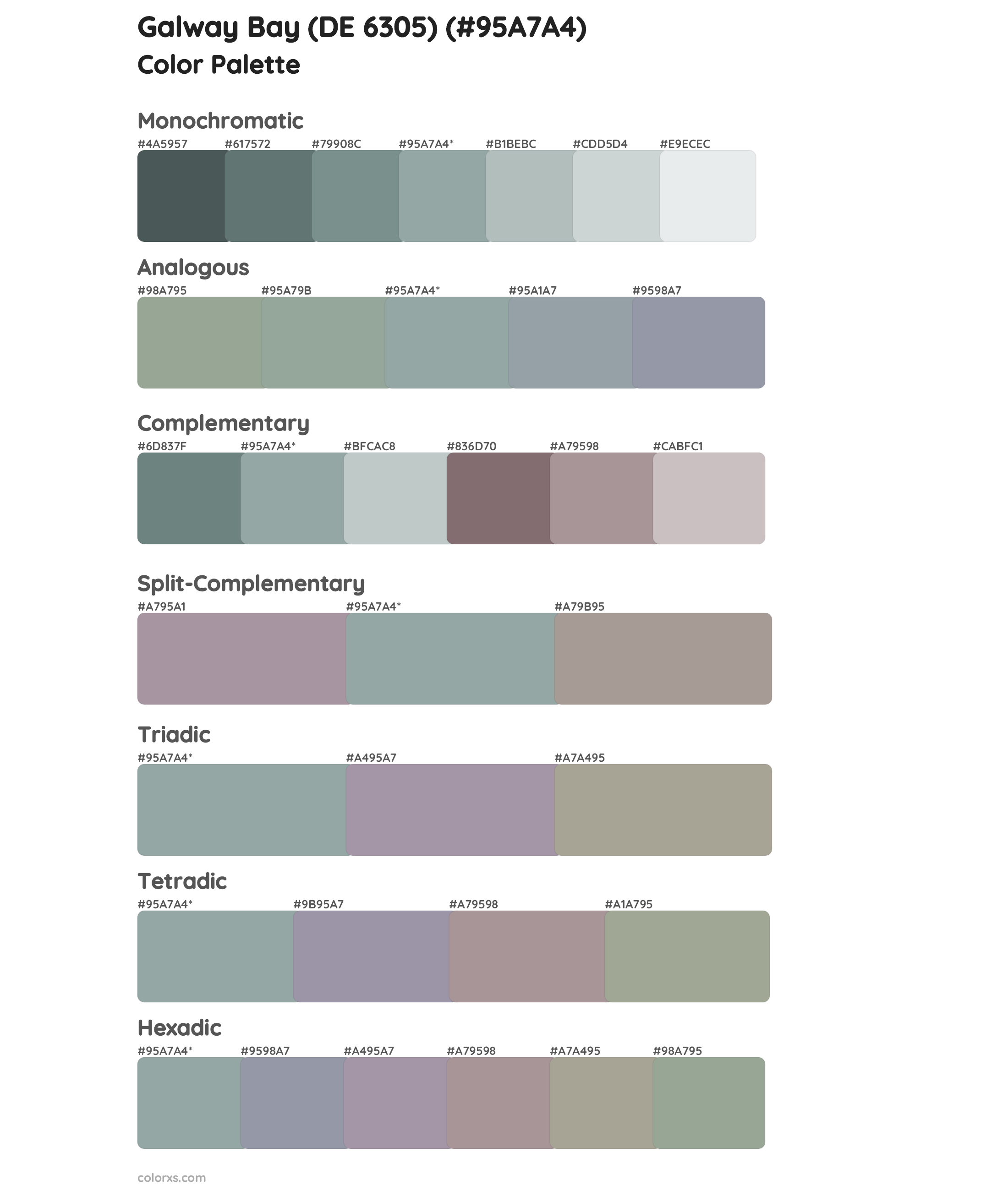 Galway Bay (DE 6305) Color Scheme Palettes