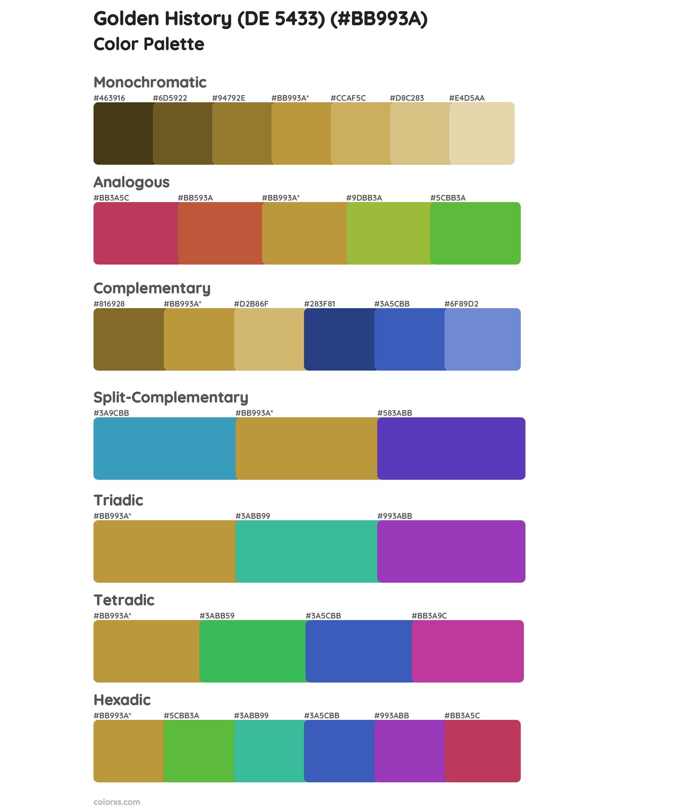 Golden History (DE 5433) Color Scheme Palettes