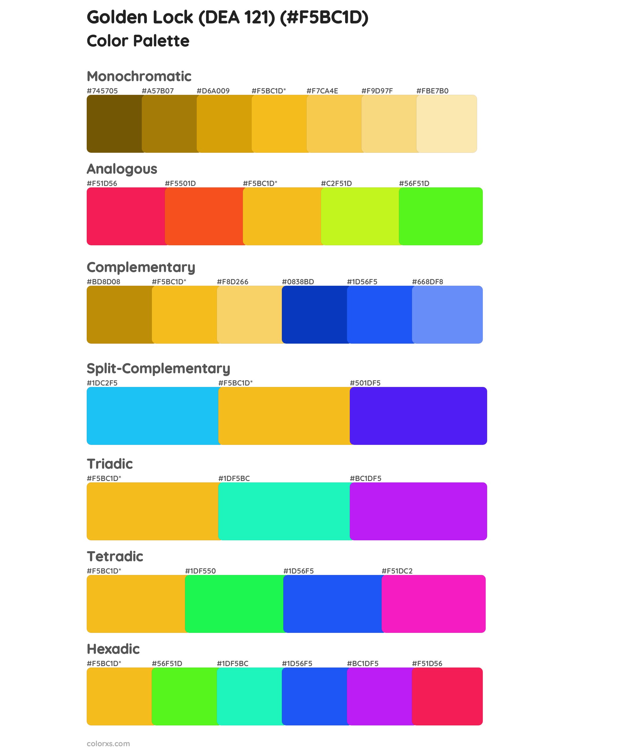 Golden Lock (DEA 121) Color Scheme Palettes