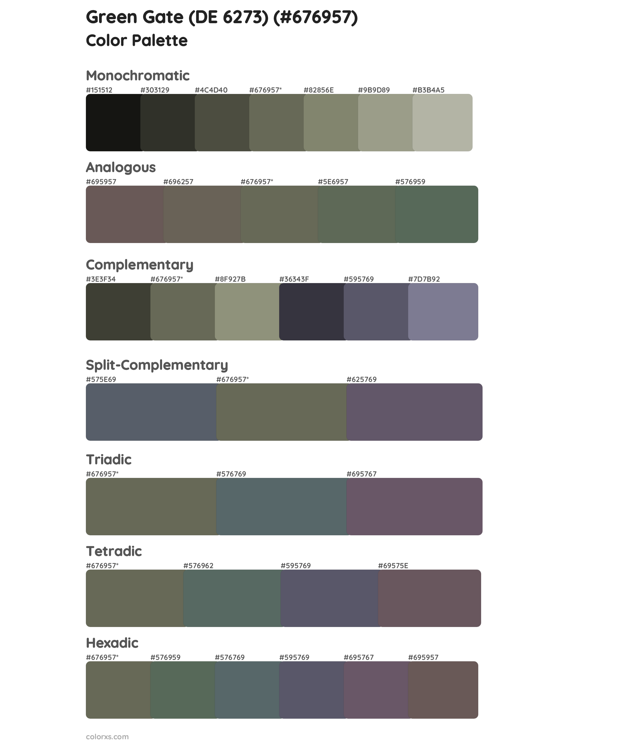 Green Gate (DE 6273) Color Scheme Palettes