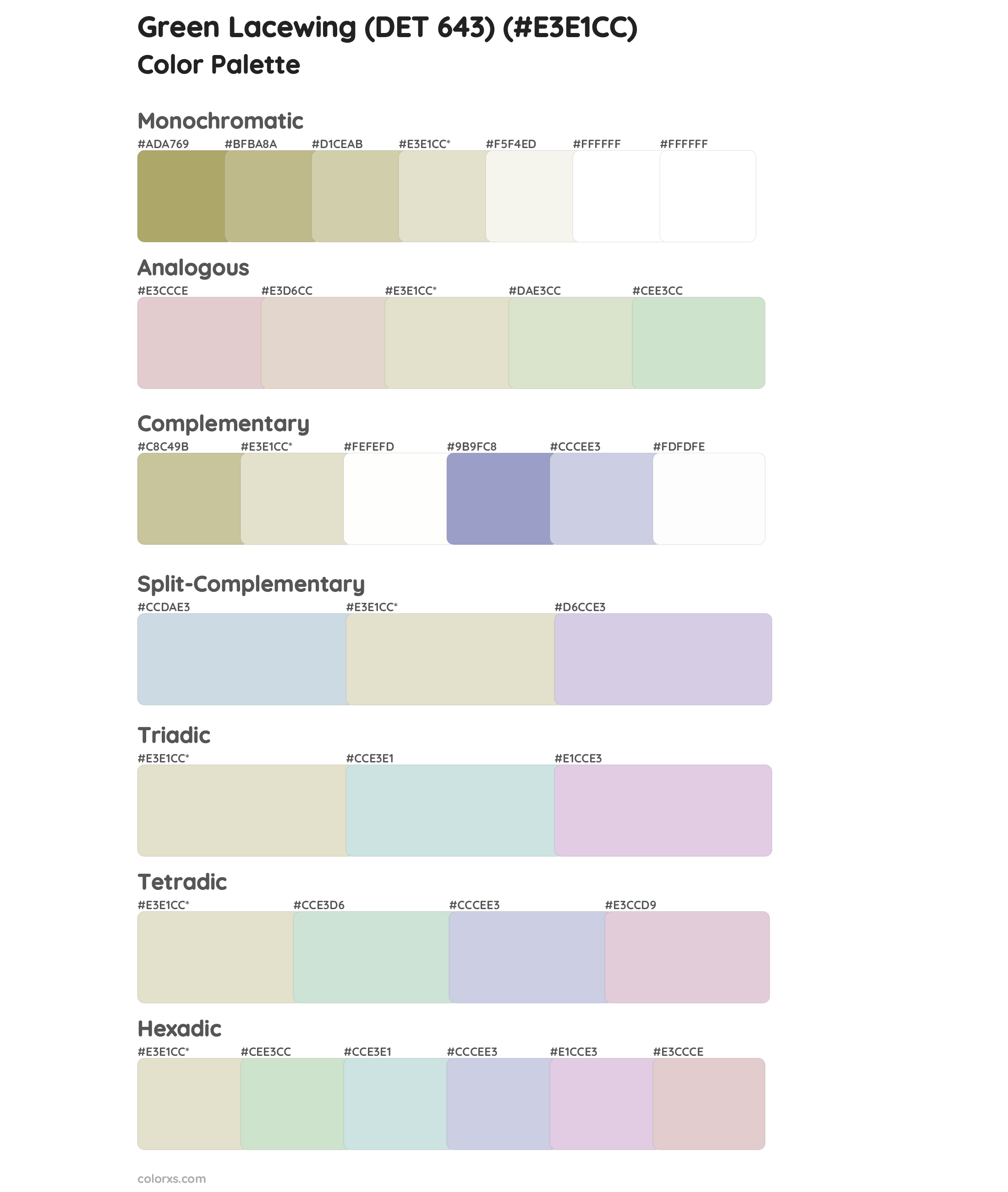 Green Lacewing (DET 643) Color Scheme Palettes