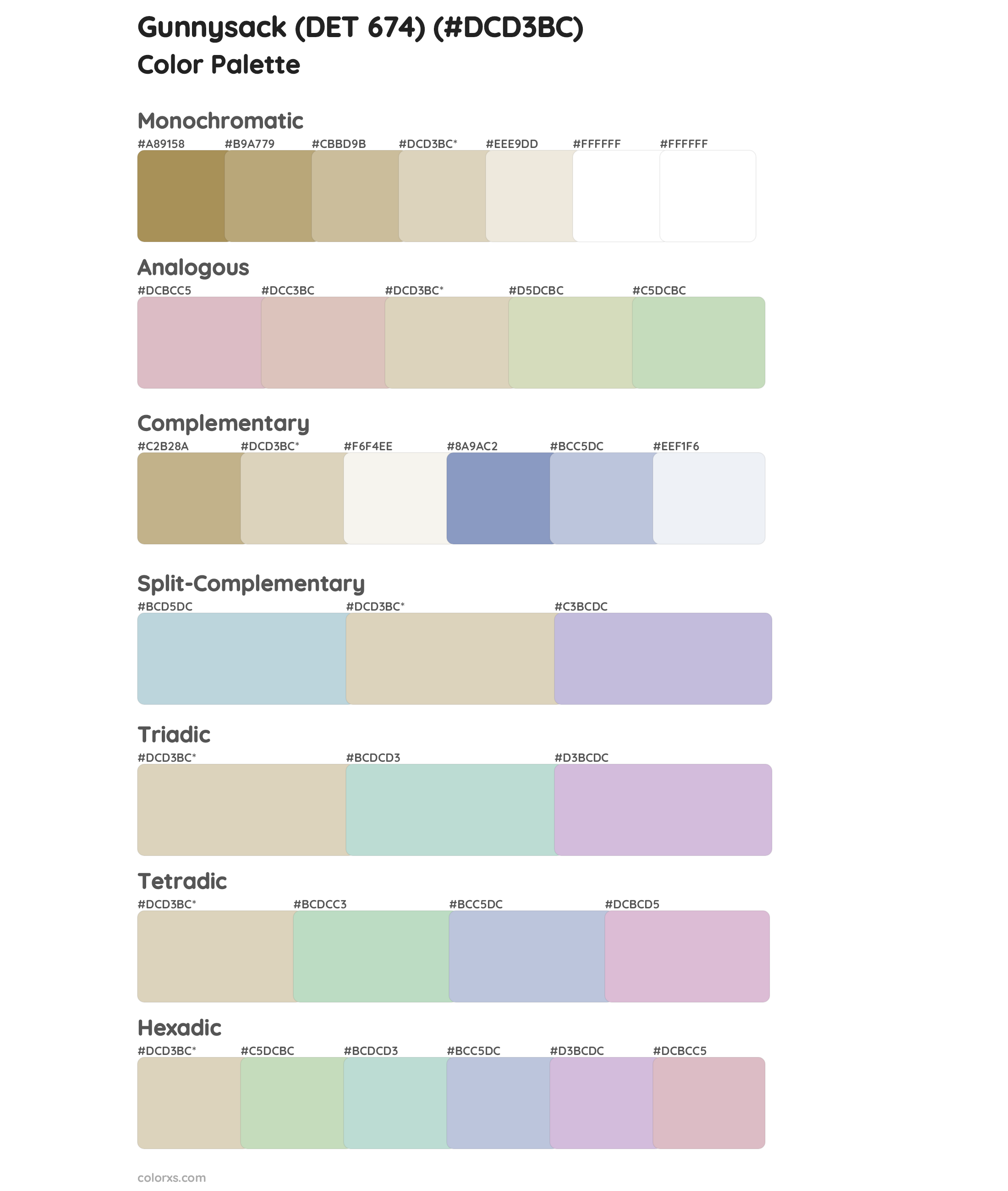 Gunnysack (DET 674) Color Scheme Palettes