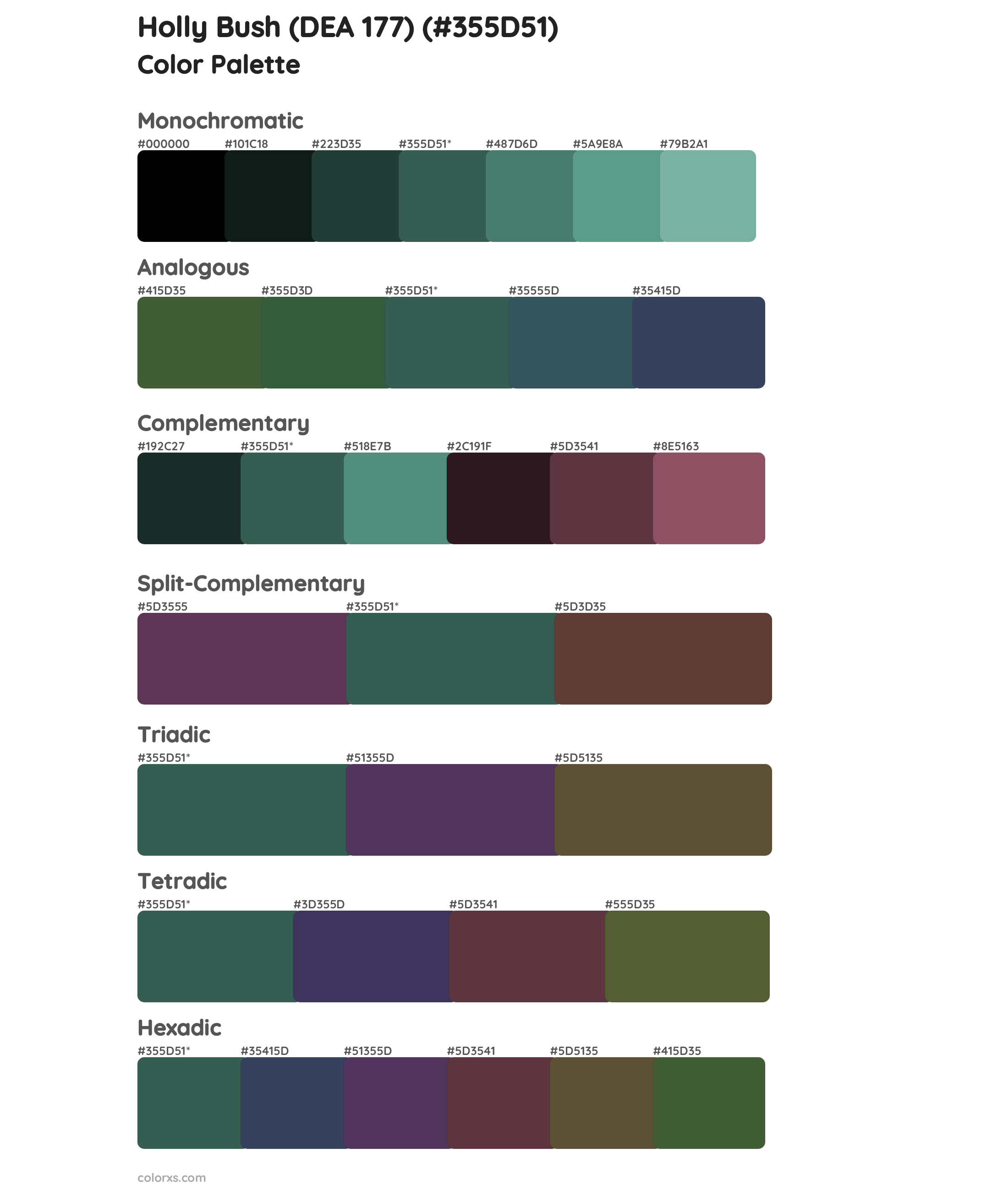 Holly Bush (DEA 177) Color Scheme Palettes