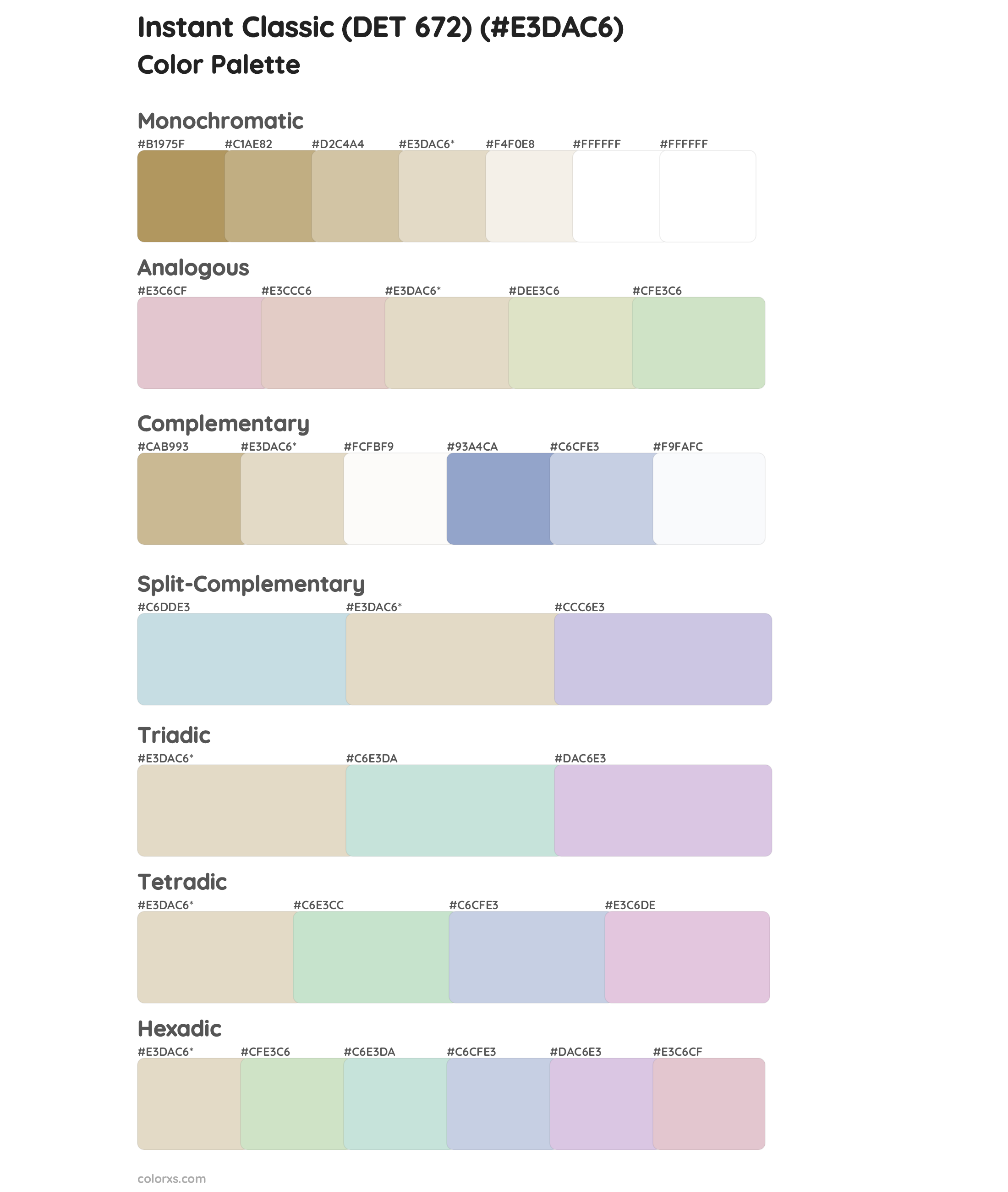 Instant Classic (DET 672) Color Scheme Palettes