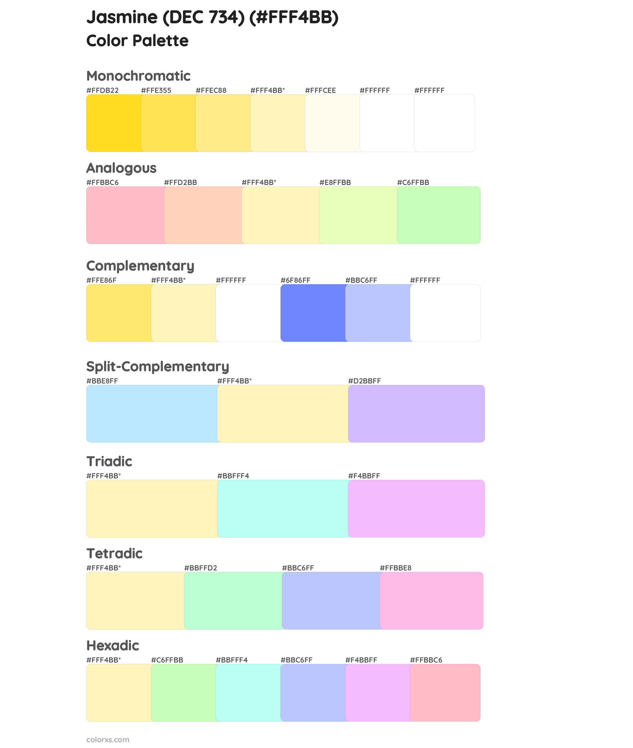 Jasmine (DEC 734) Color Scheme Palettes