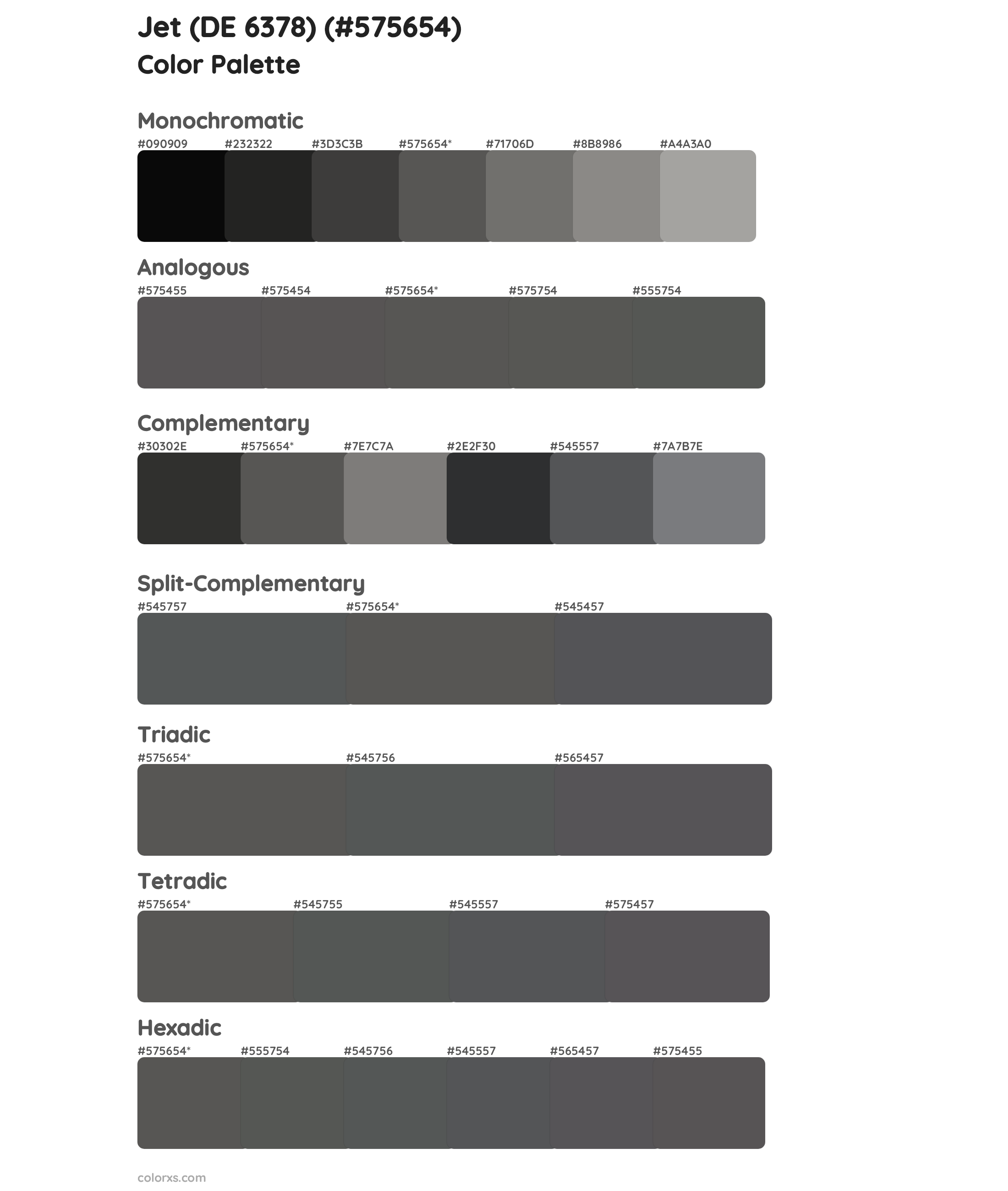 Jet (DE 6378) Color Scheme Palettes