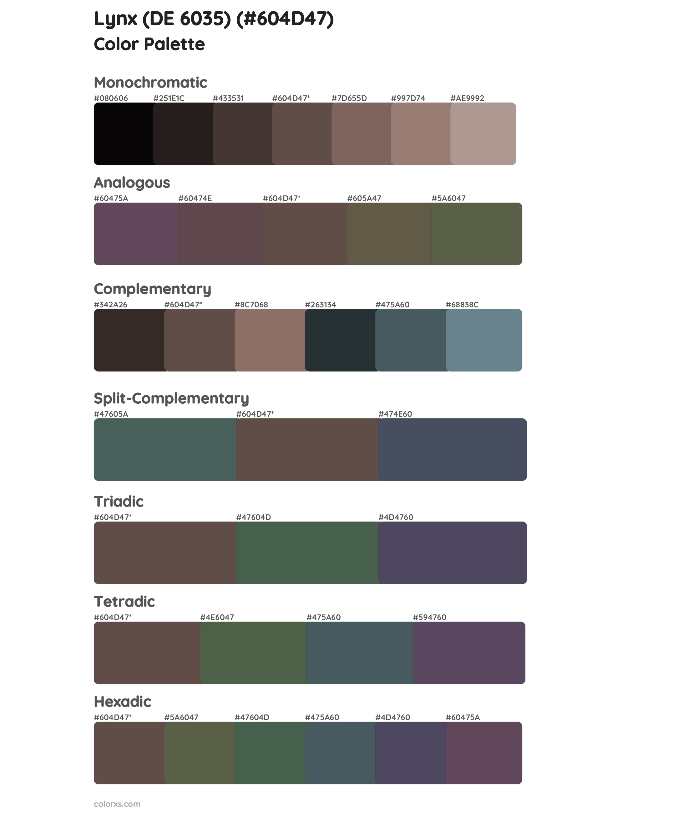 Lynx (DE 6035) Color Scheme Palettes