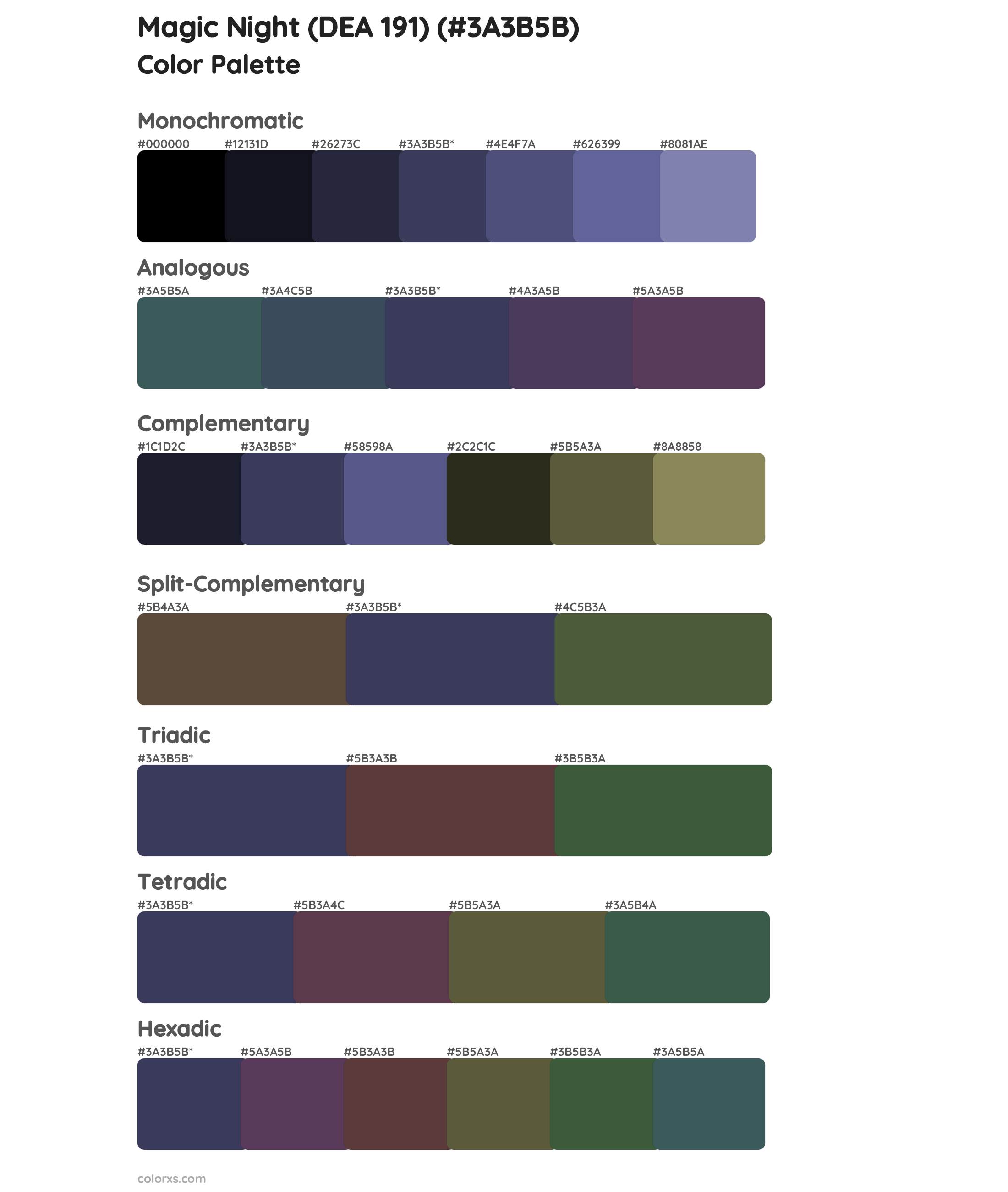 Magic Night (DEA 191) Color Scheme Palettes