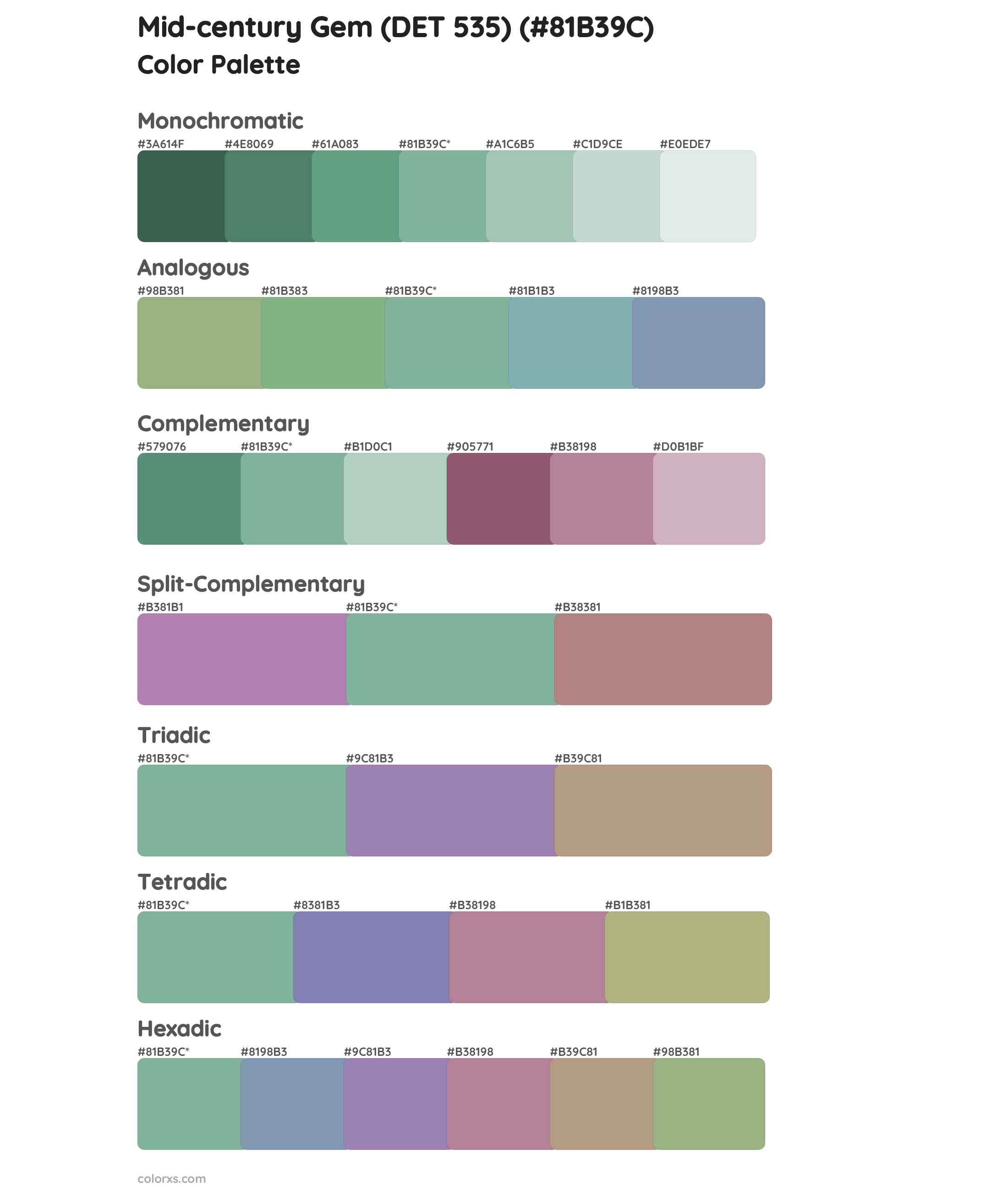 Mid-century Gem (DET 535) Color Scheme Palettes