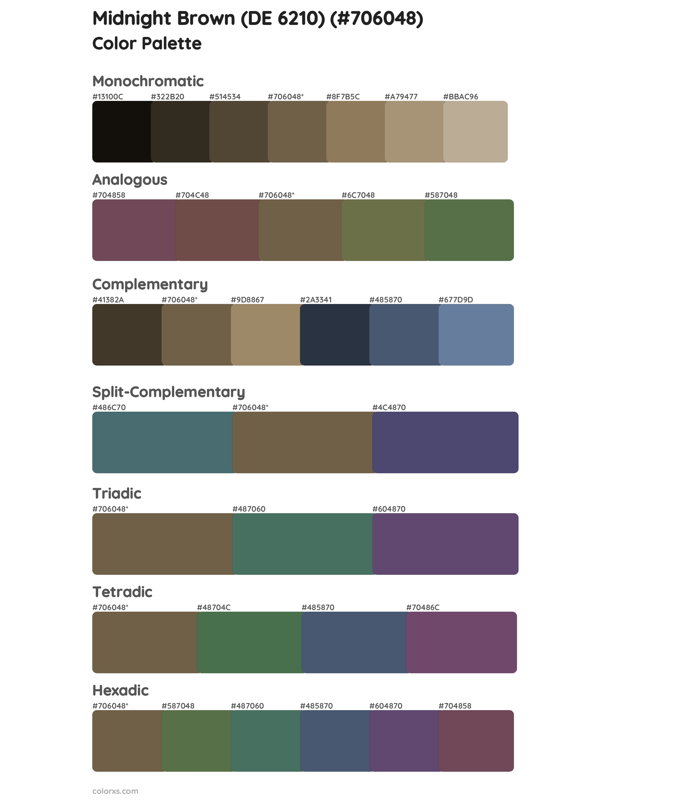 Midnight Brown (DE 6210) Color Scheme Palettes