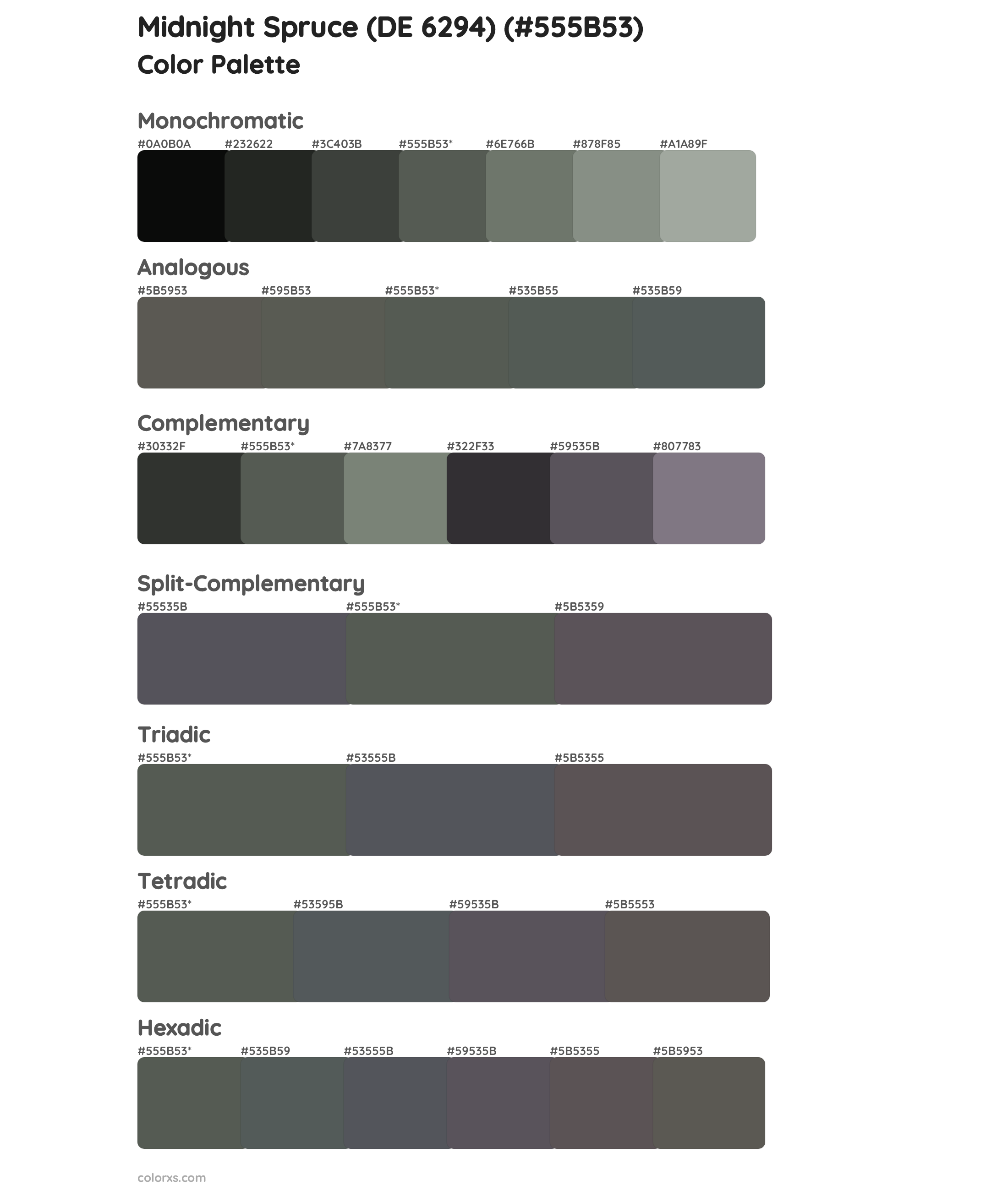 Midnight Spruce (DE 6294) Color Scheme Palettes