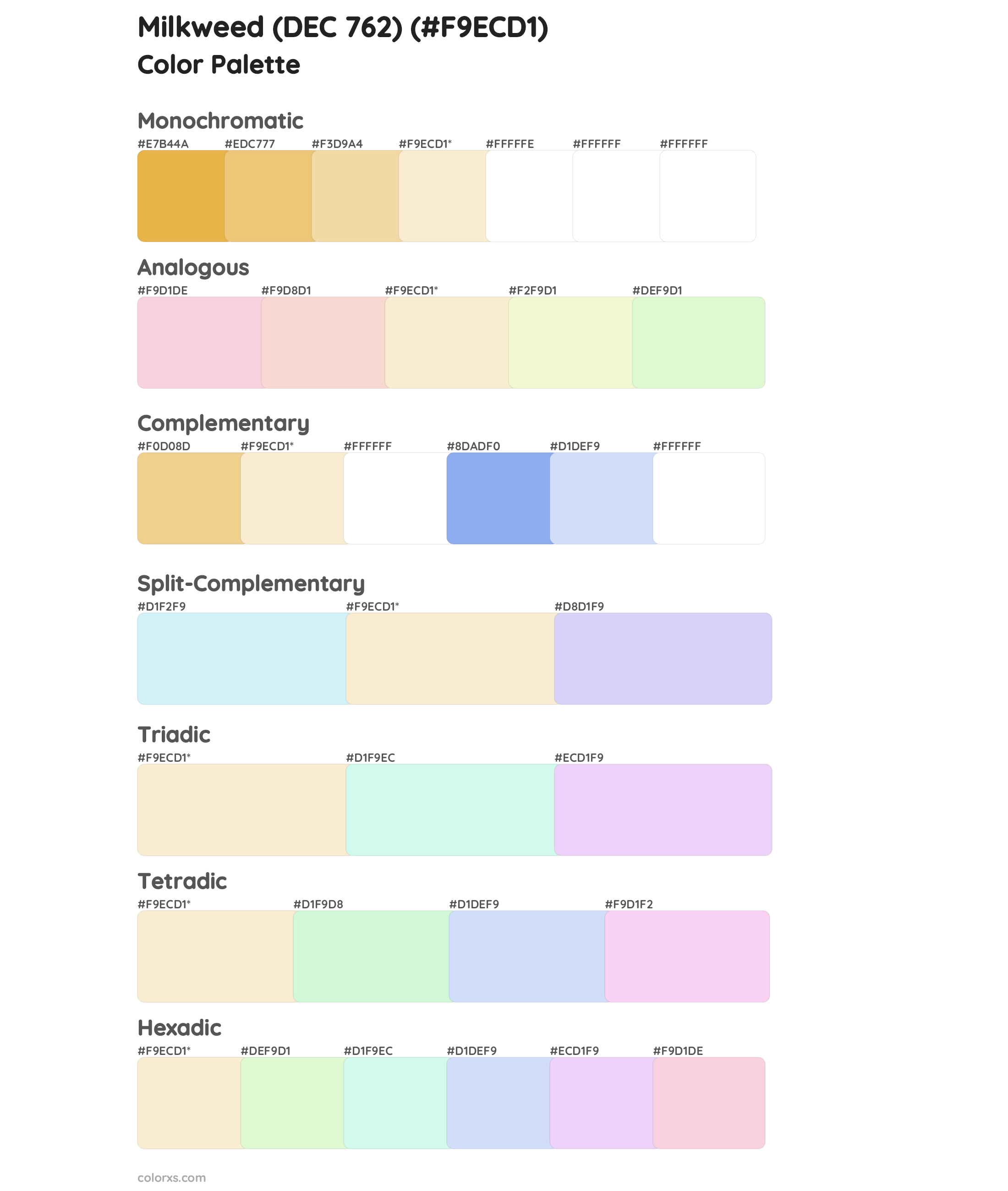 Milkweed (DEC 762) Color Scheme Palettes