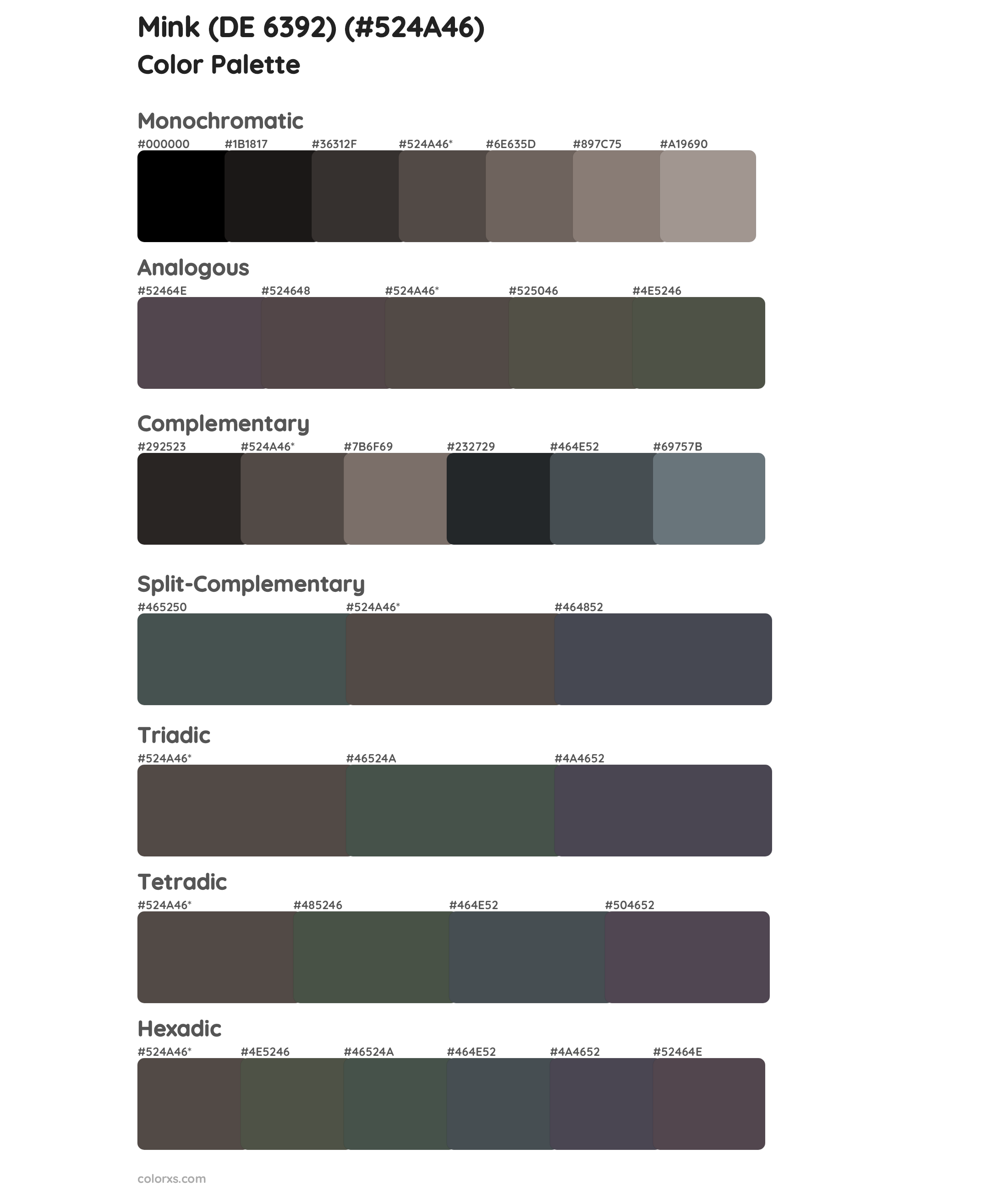 Mink (DE 6392) Color Scheme Palettes