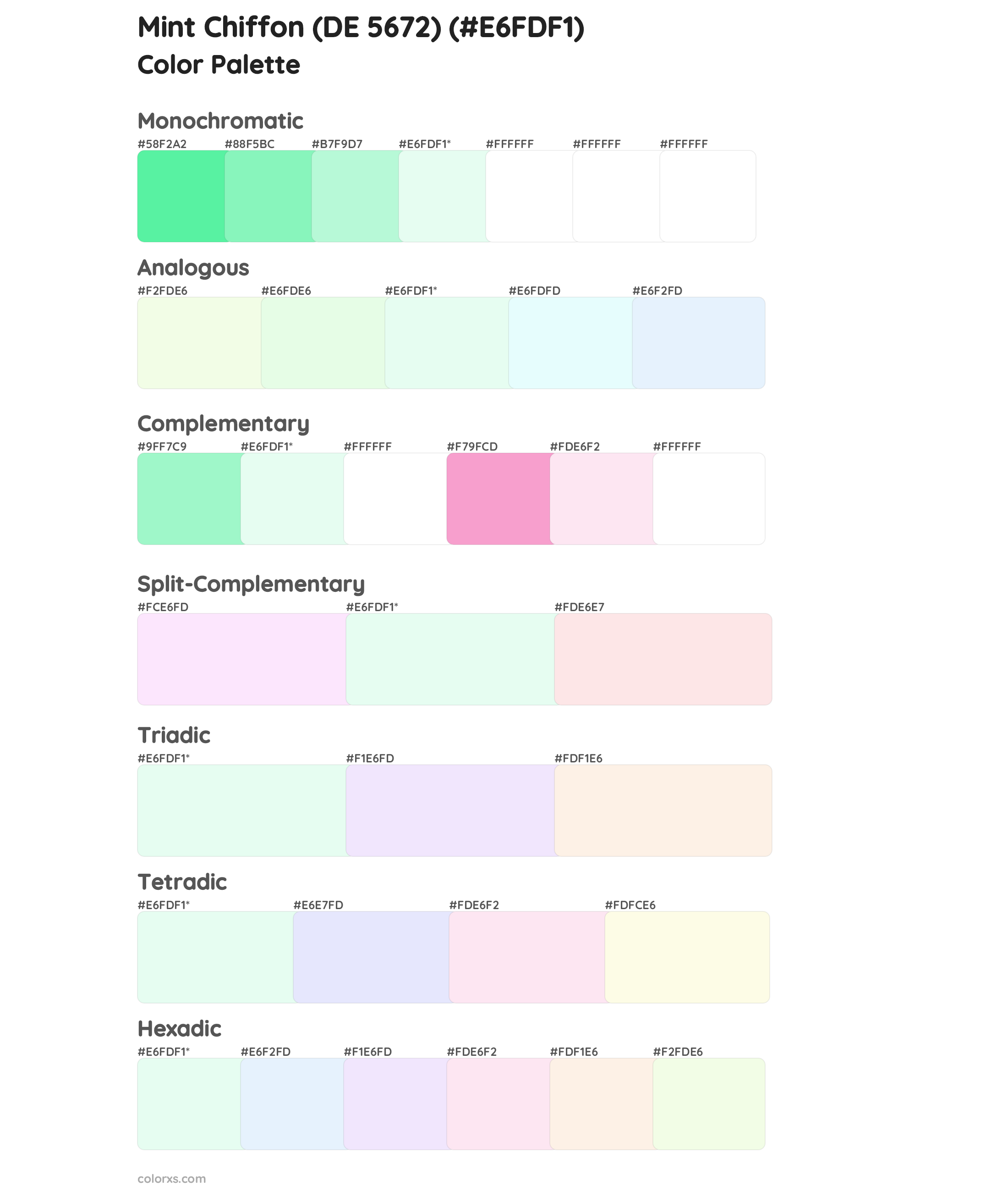 Mint Chiffon (DE 5672) Color Scheme Palettes