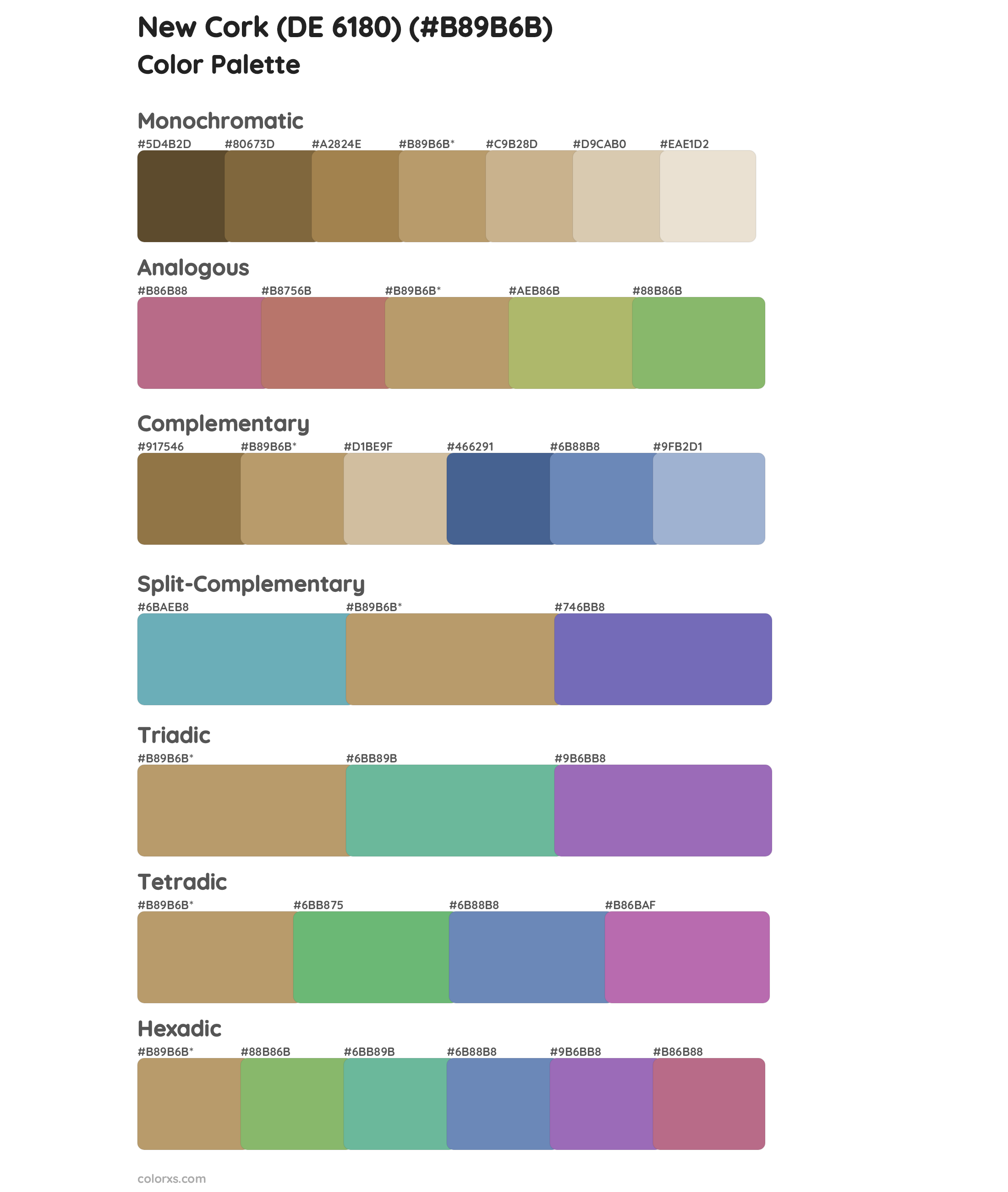 New Cork (DE 6180) Color Scheme Palettes