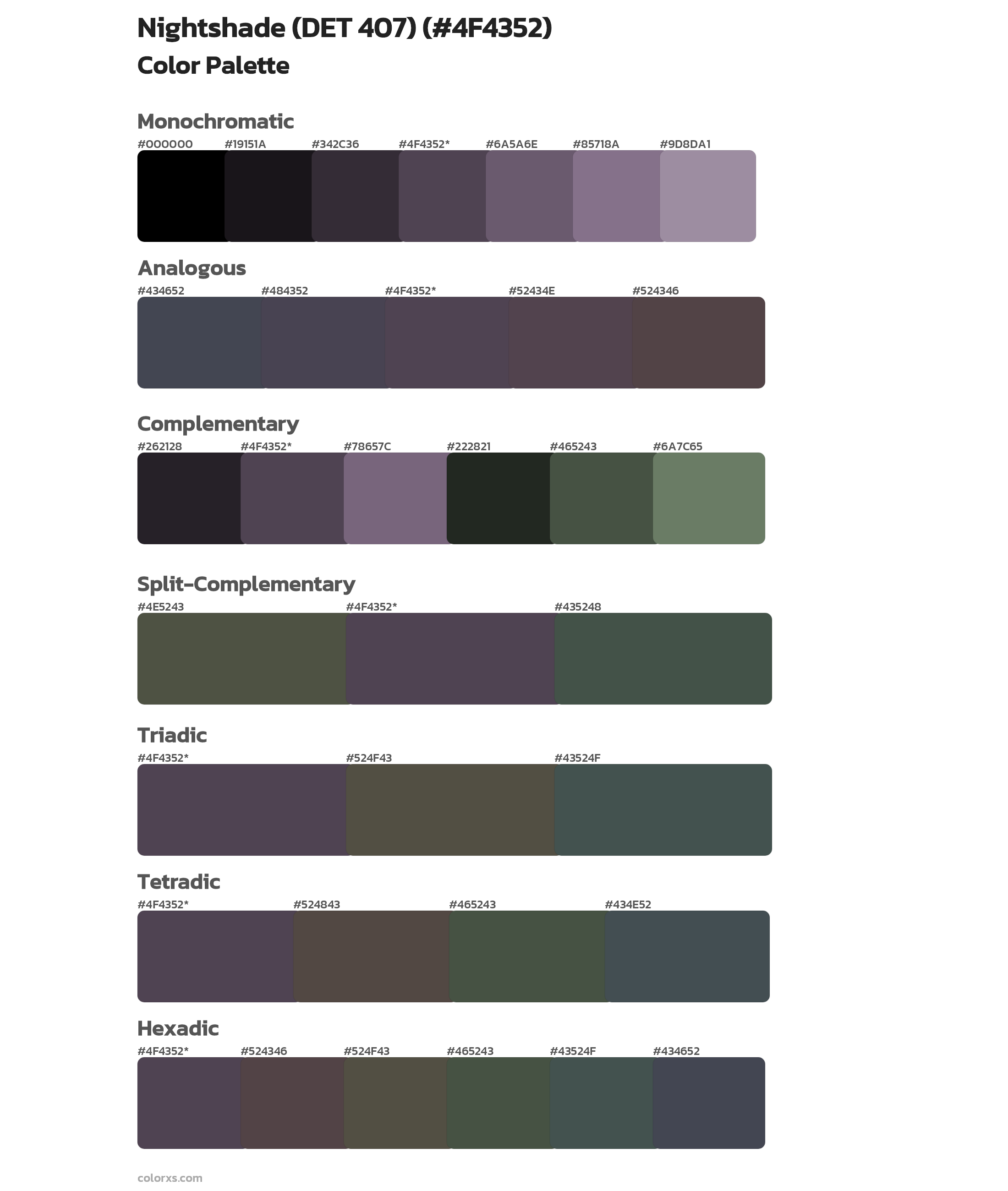 Nightshade (DET 407) Color Scheme Palettes